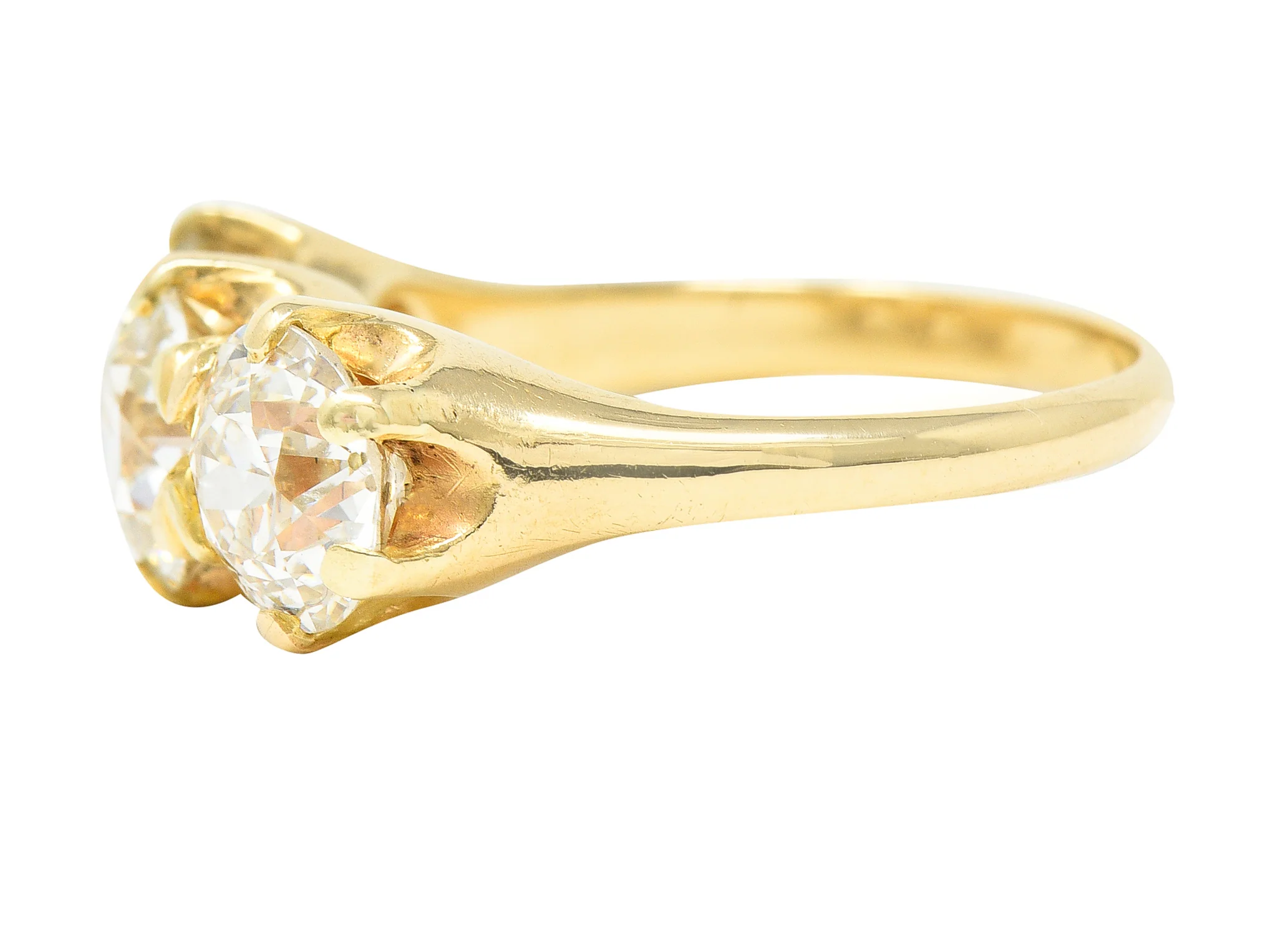 Shreve Crump & Lowe Victorian 3.58 CTW Old European Diamond 14 Karat Yellow Gold Belcher Antique Ring - Image 5