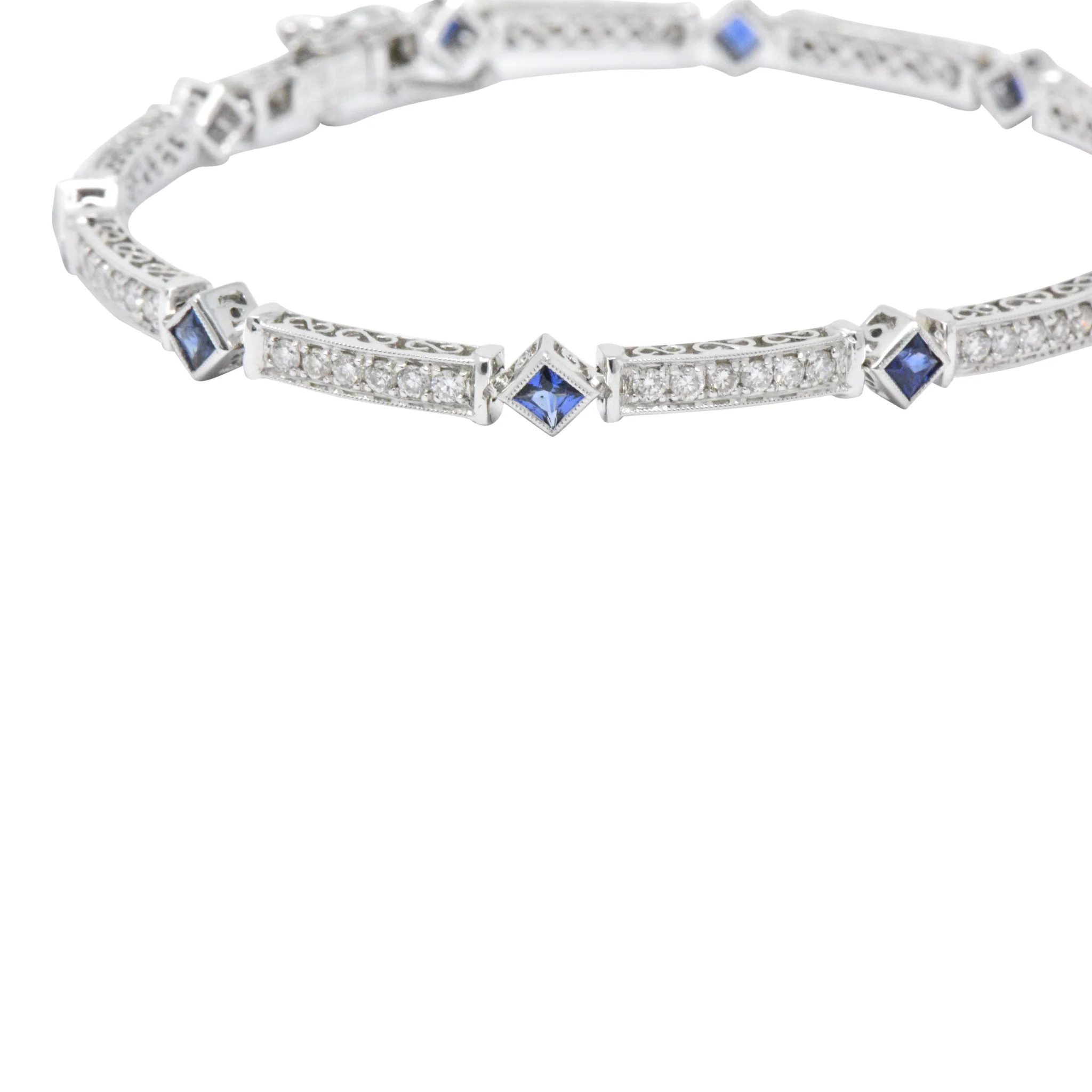 Simon G. 2.51 CTW Diamond Sapphire 18 Karat White Gold Line Bracelet - Image 5