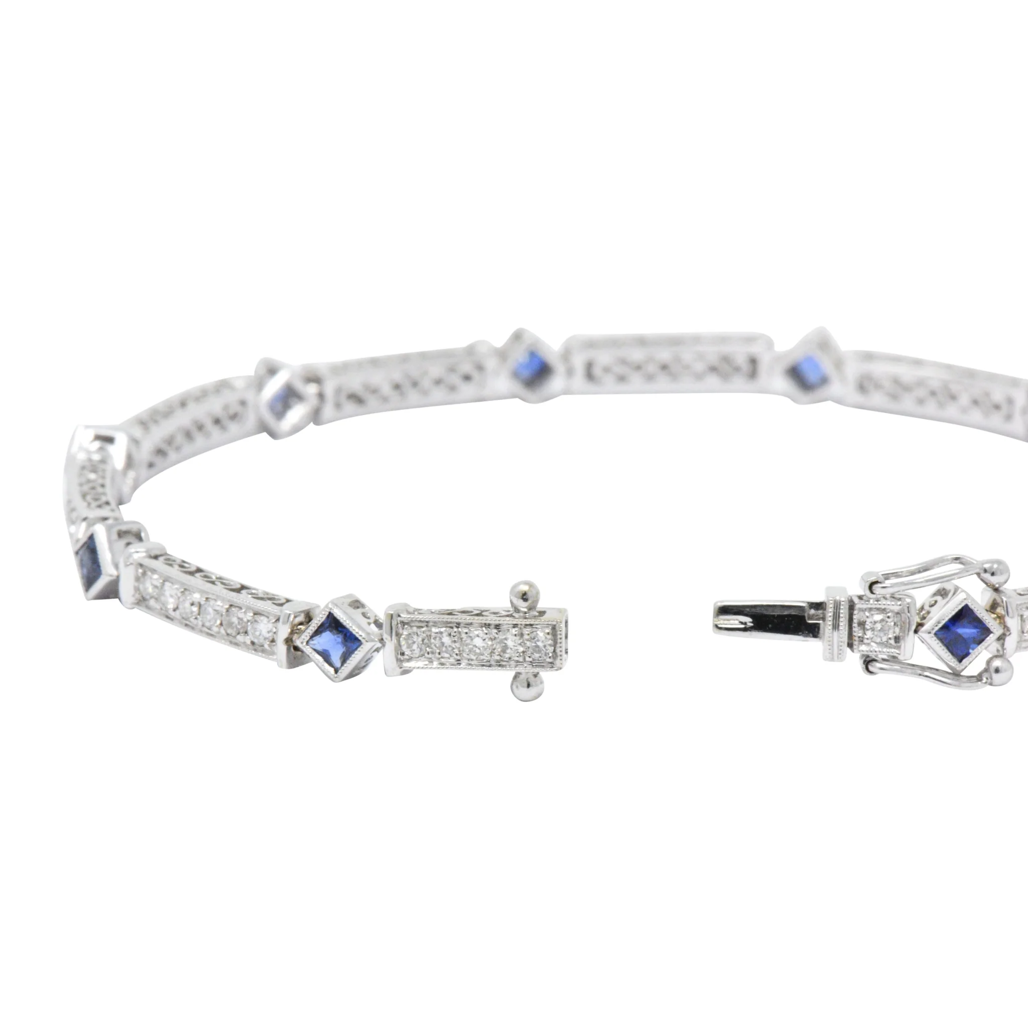 Simon G. 2.51 CTW Diamond Sapphire 18 Karat White Gold Line Bracelet - Image 6