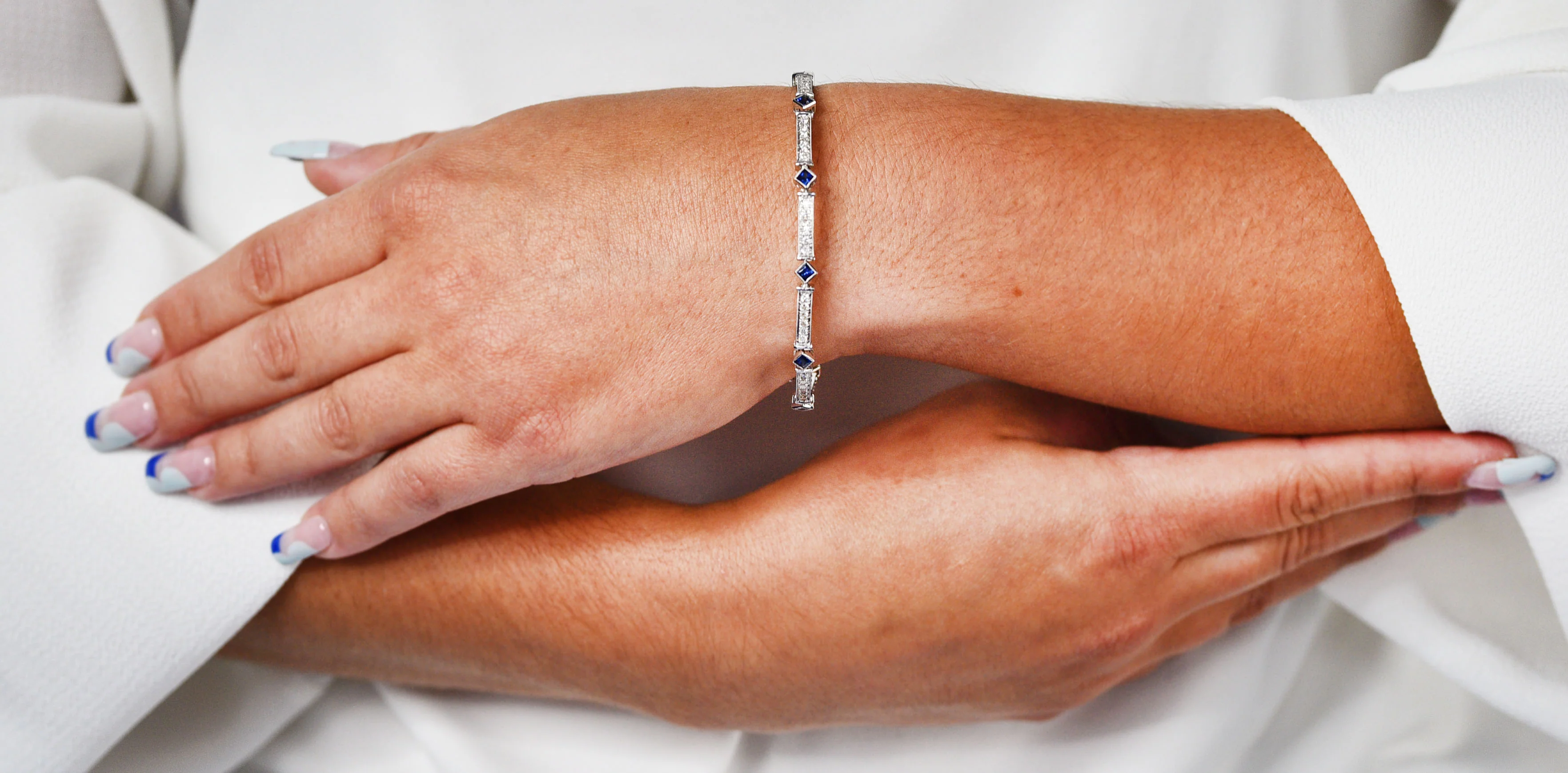 Simon G. 2.51 CTW Diamond Sapphire 18 Karat White Gold Line Bracelet - Image 8
