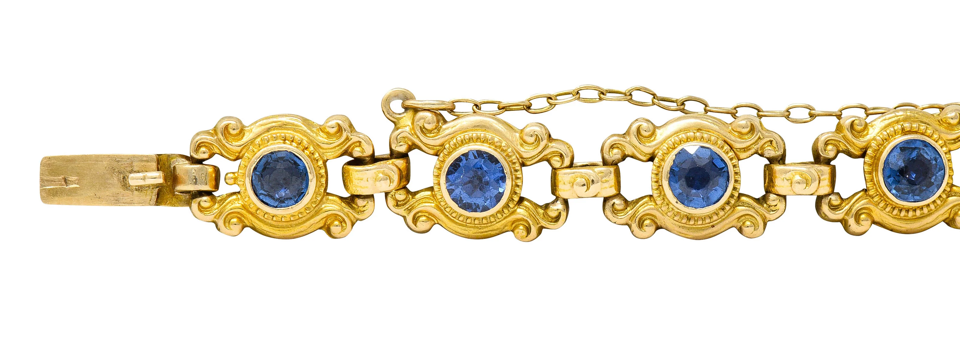 Sloan & Co. 4.50 CTW Sapphire 14 Karat Gold Link Bracelet - Image 2