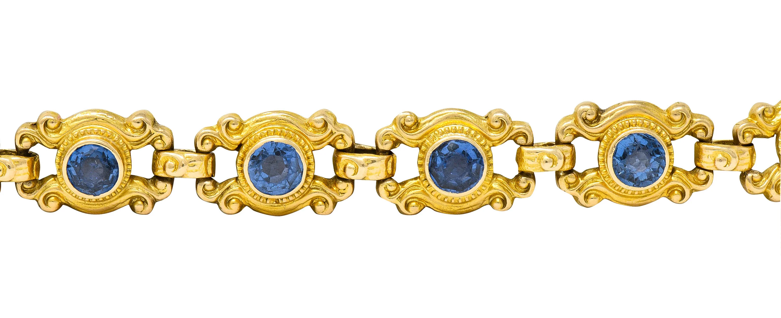 Sloan & Co. 4.50 CTW Sapphire 14 Karat Gold Link Bracelet - Image 3