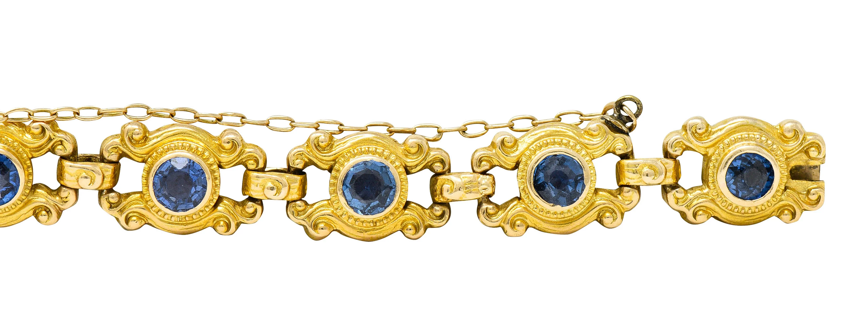 Sloan & Co. 4.50 CTW Sapphire 14 Karat Gold Link Bracelet - Image 4