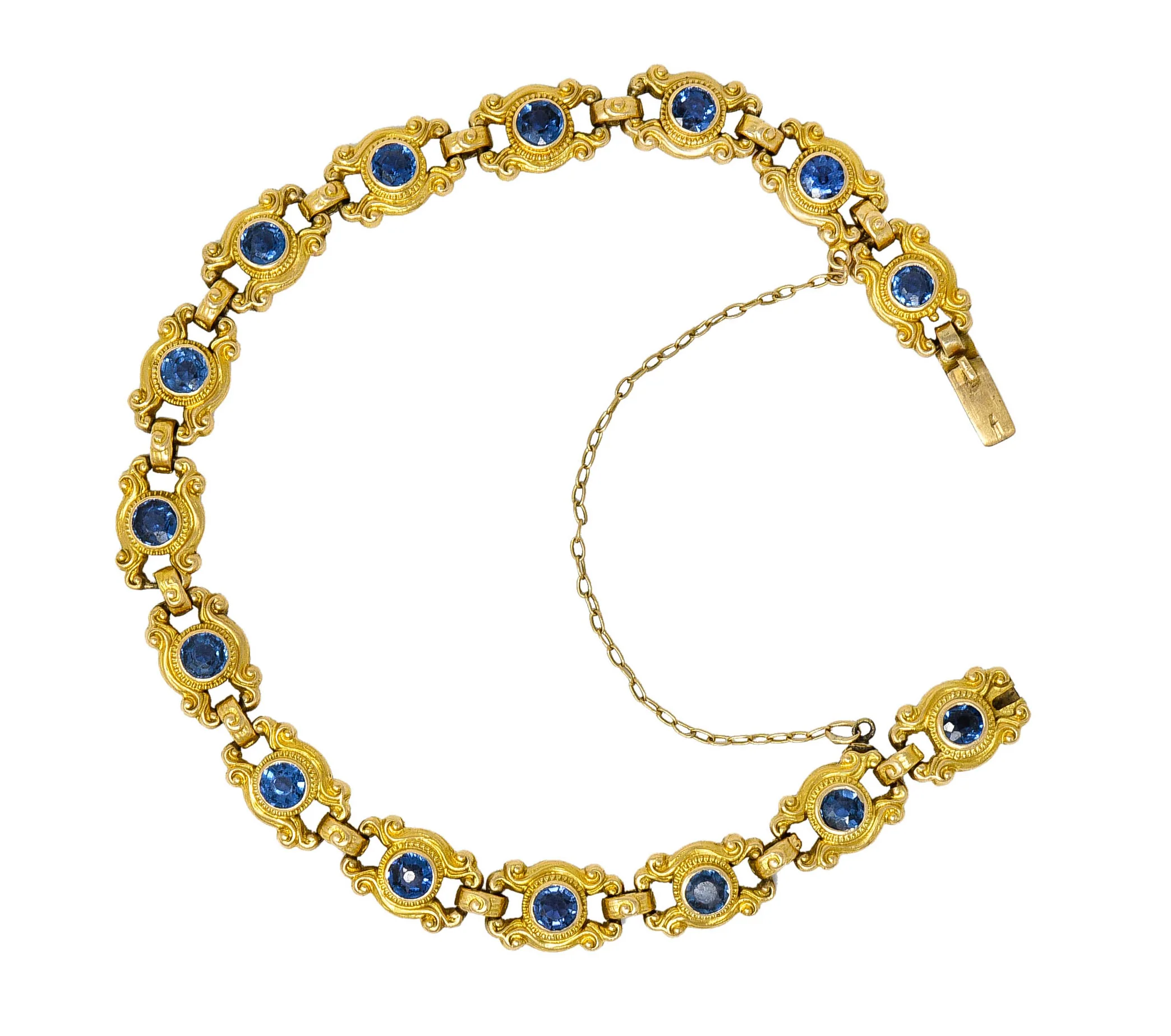 Sloan & Co. 4.50 CTW Sapphire 14 Karat Gold Link Bracelet - Image 5
