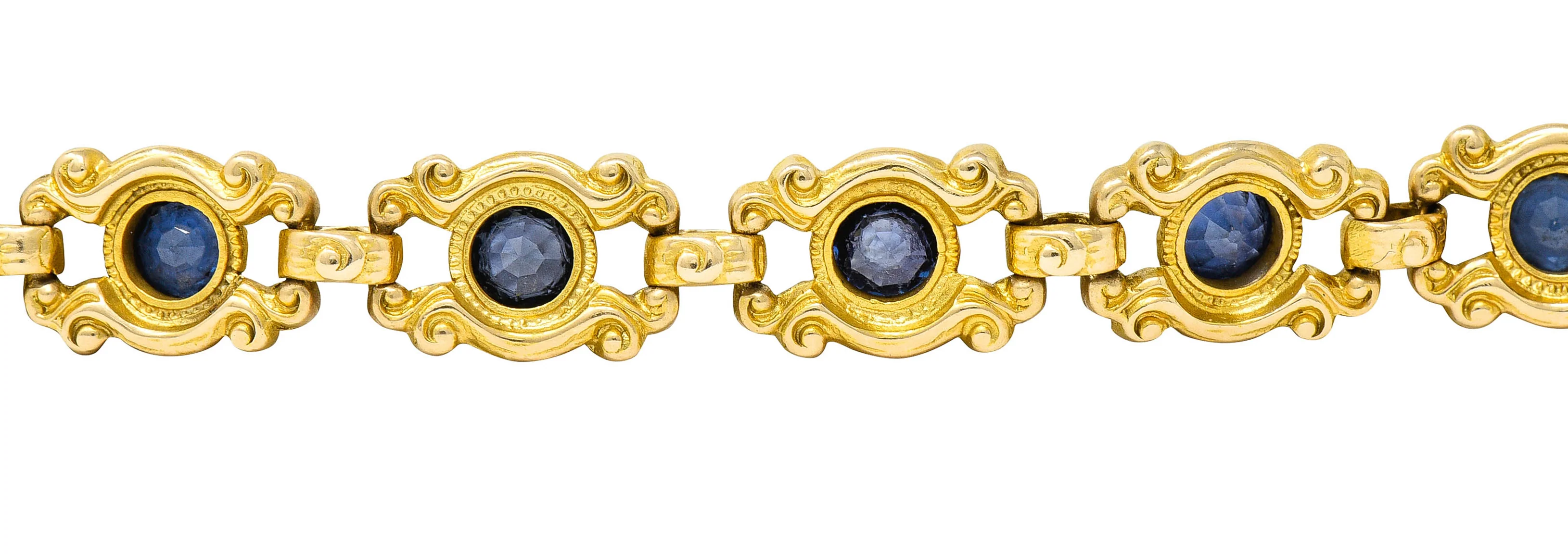 Sloan & Co. 4.50 CTW Sapphire 14 Karat Gold Link Bracelet - Image 7