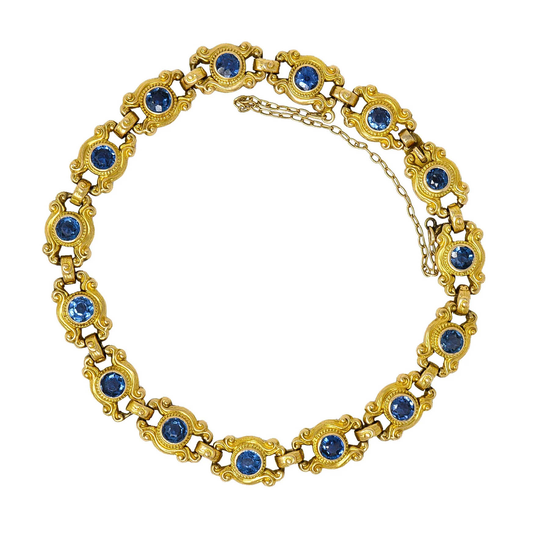 Sloan & Co. 4.50 CTW Sapphire 14 Karat Gold Link Bracelet - Image 9