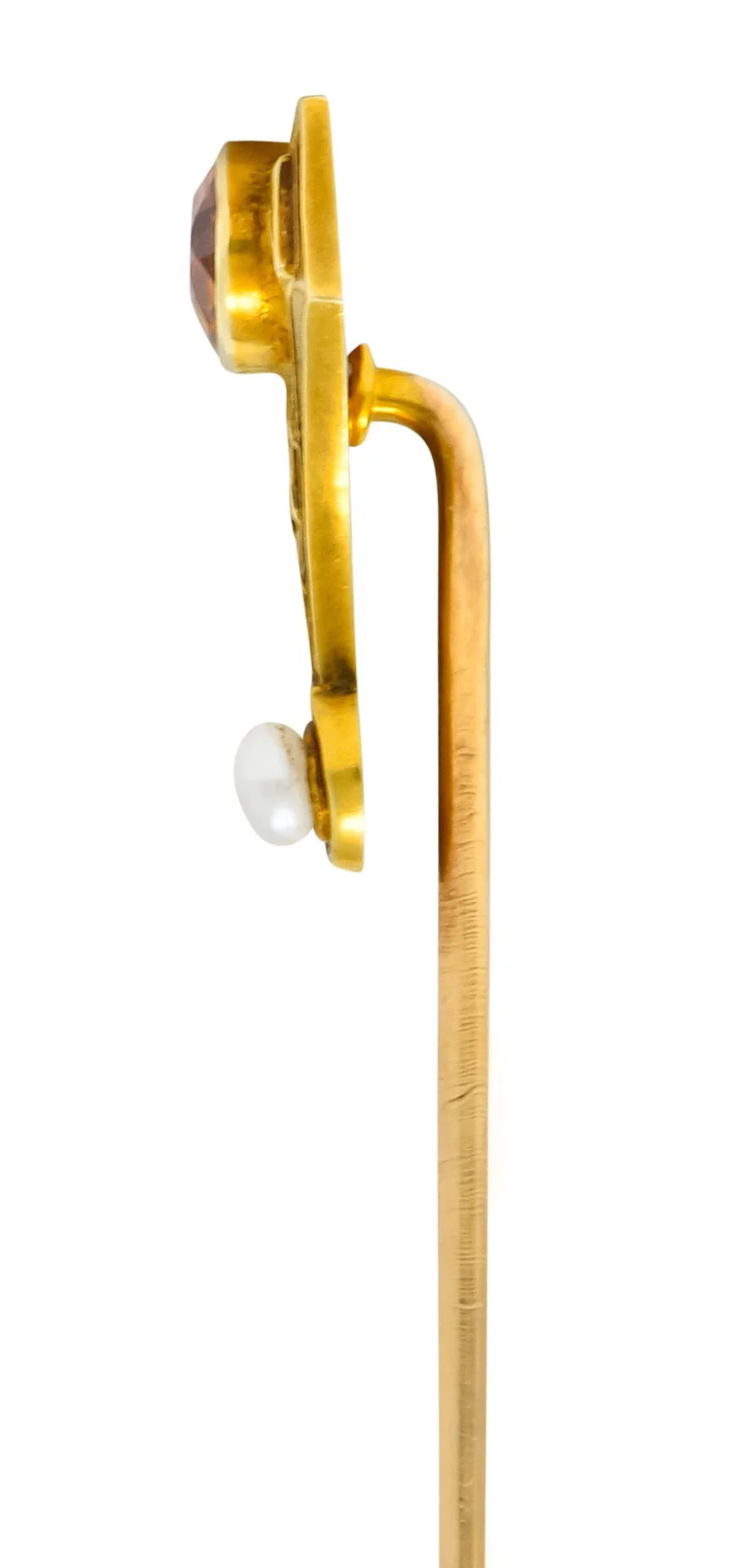 Sloan & Co. Art Nouveau Citrine Pearl 14 Karat Gold Stylized Greek Key Stickpin - Image 3