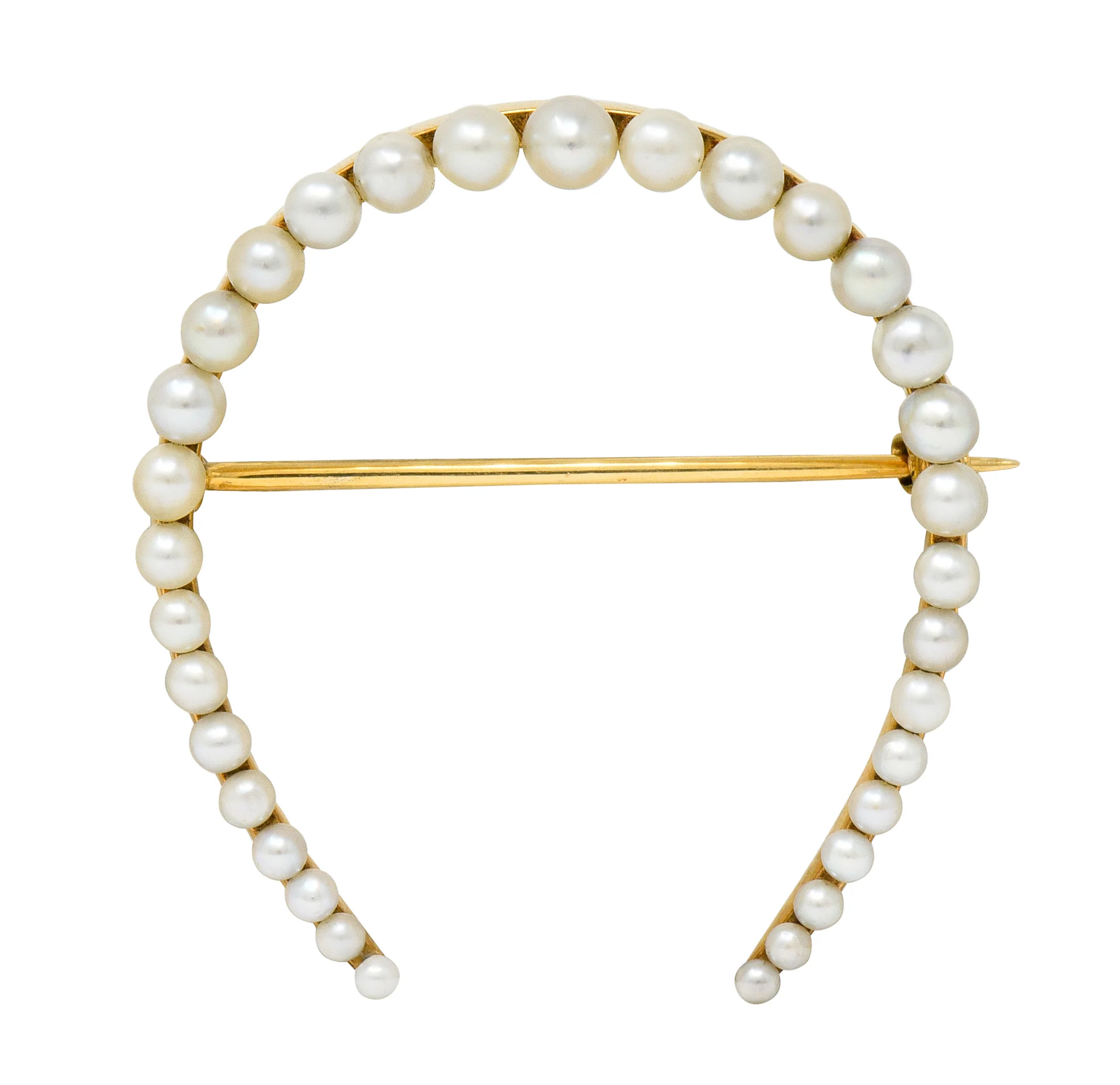 Sloan & Co. Art Nouveau Pearl 14 Karat Gold Horseshoe Brooch