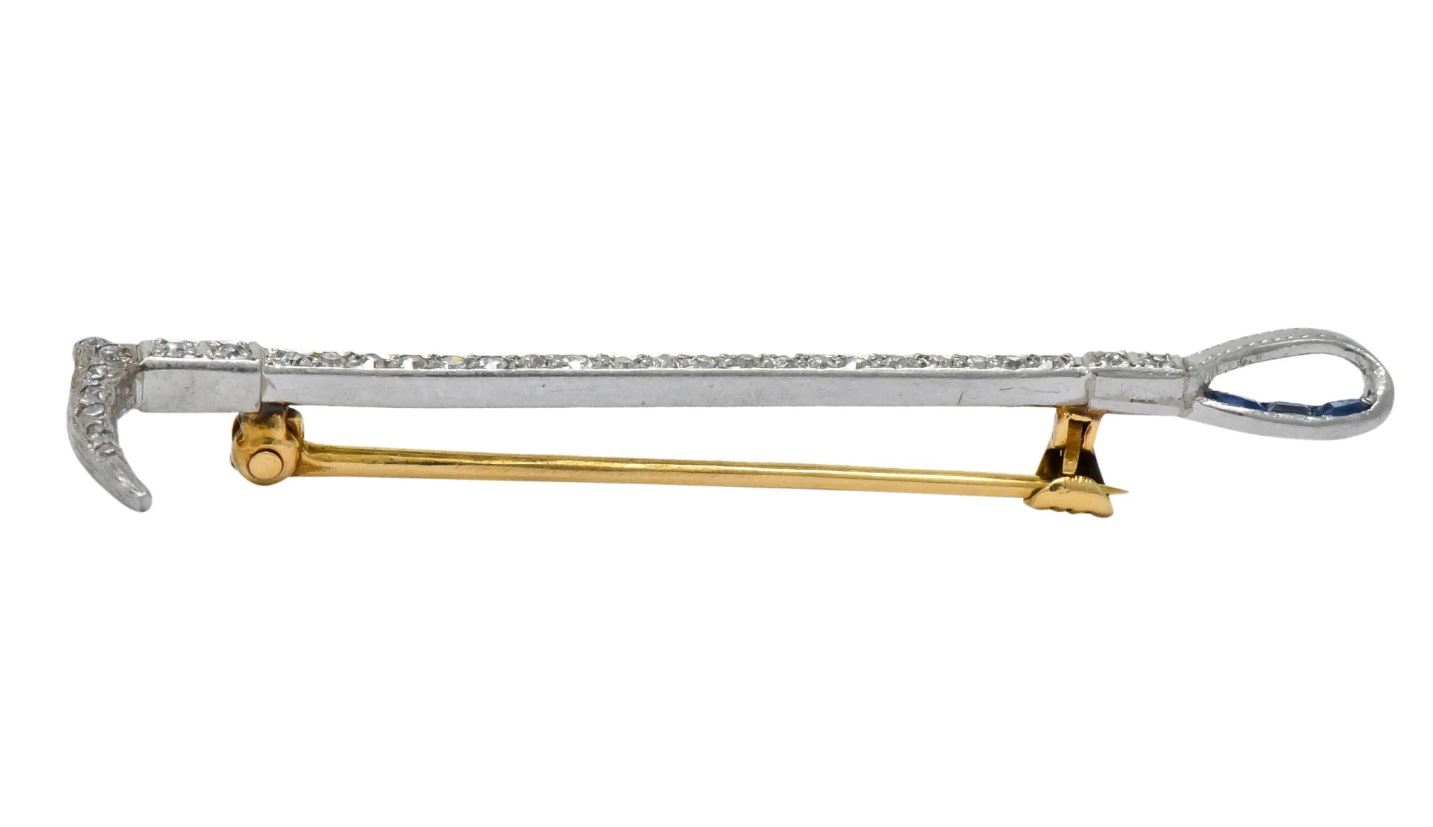 Sloan & Co. Edwardian Diamond Sapphire Platinum 14 Karat Gold Horse Riding Crop Brooch - Image 5