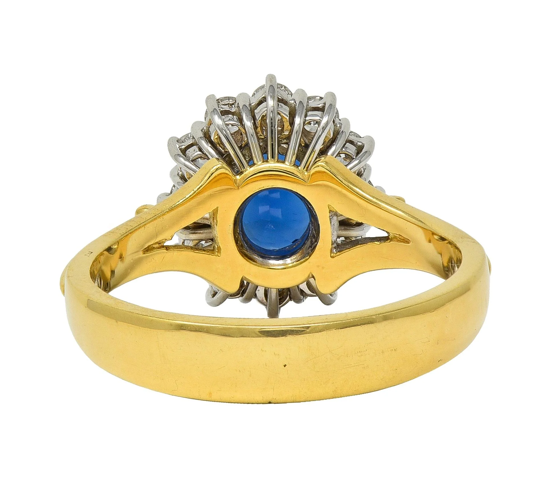Spark 1990's 2.25 CTW Sapphire Diamond 18 Karat Two-Tone Gold Vintage Halo Ring - Image 3