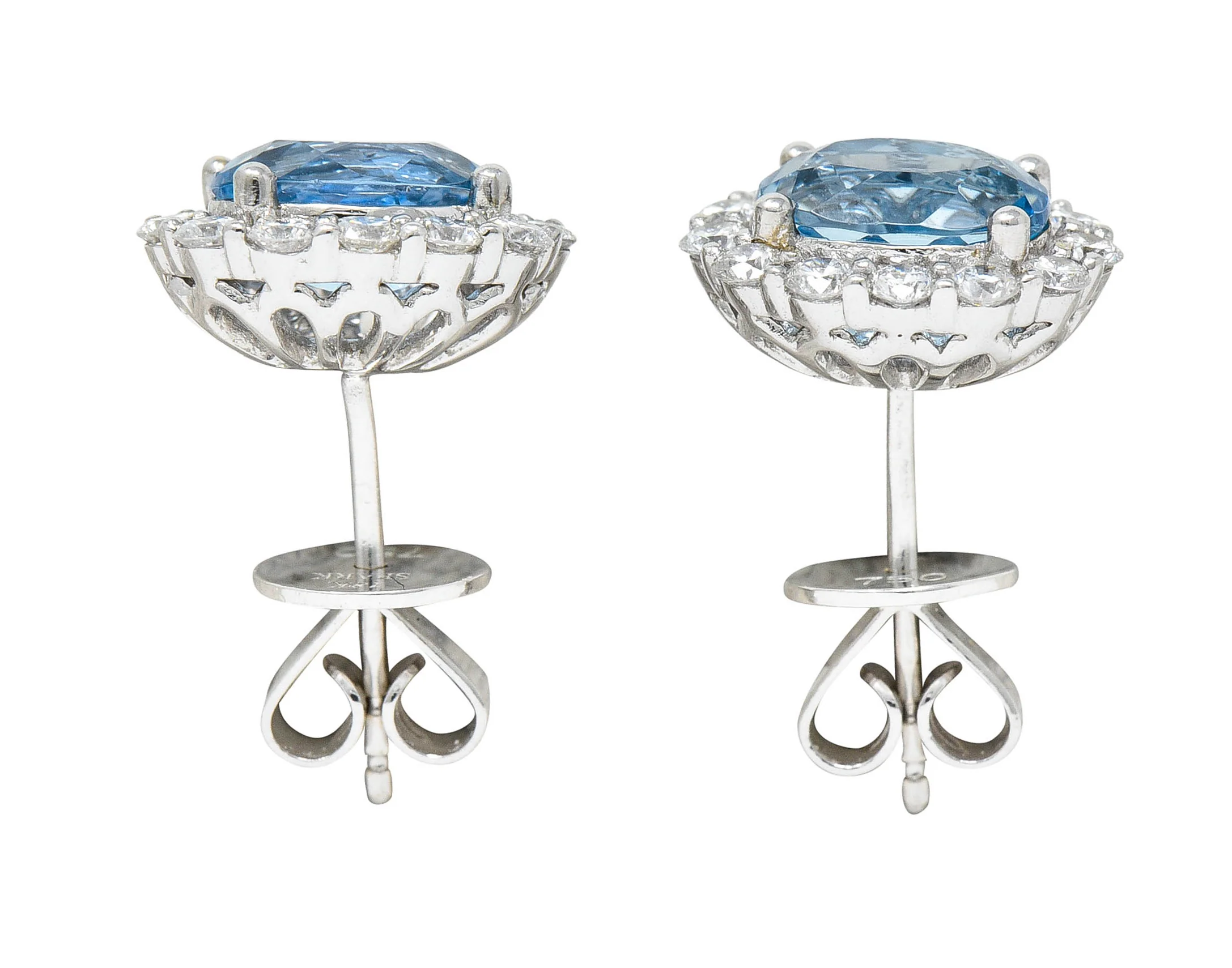Spark 2.25 CTW Aquamarine Diamond 18 Karat White Stud Earrings - Image 6