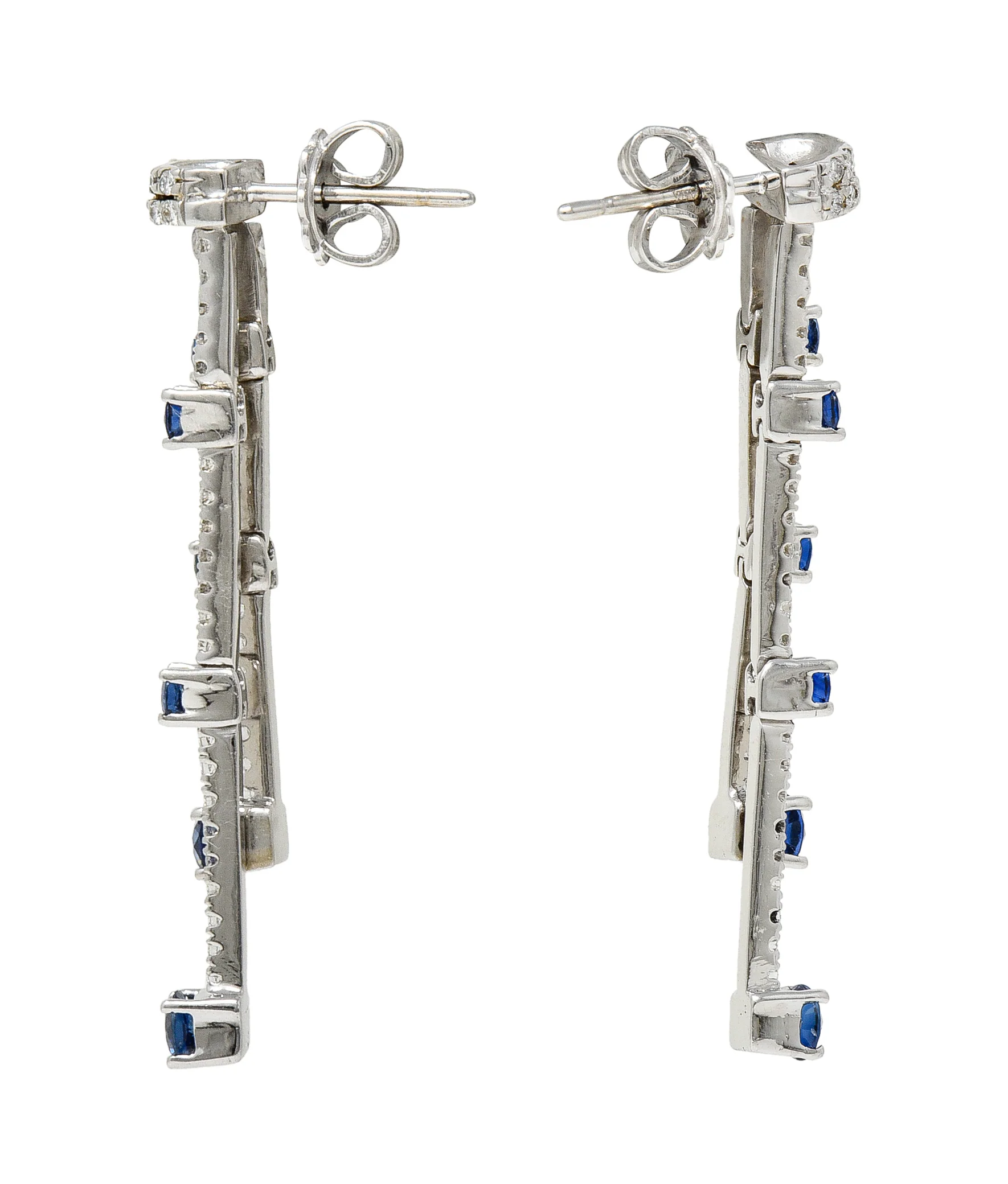 Spark Contemporary 2.22 CTW Sapphire Diamond 18 Karat White Gold Fringe Drop Earrings - Image 2