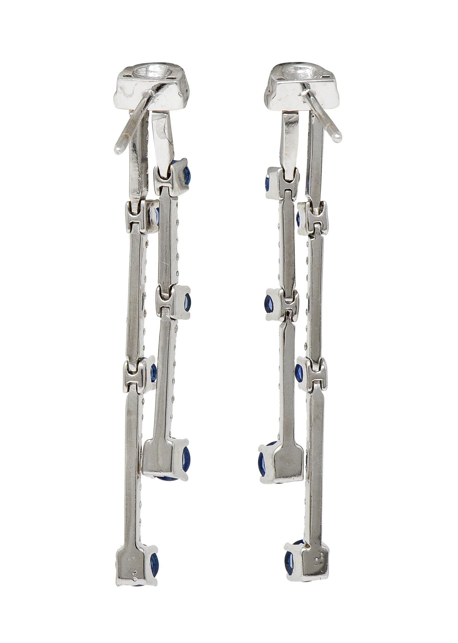 Spark Contemporary 2.22 CTW Sapphire Diamond 18 Karat White Gold Fringe Drop Earrings - Image 3