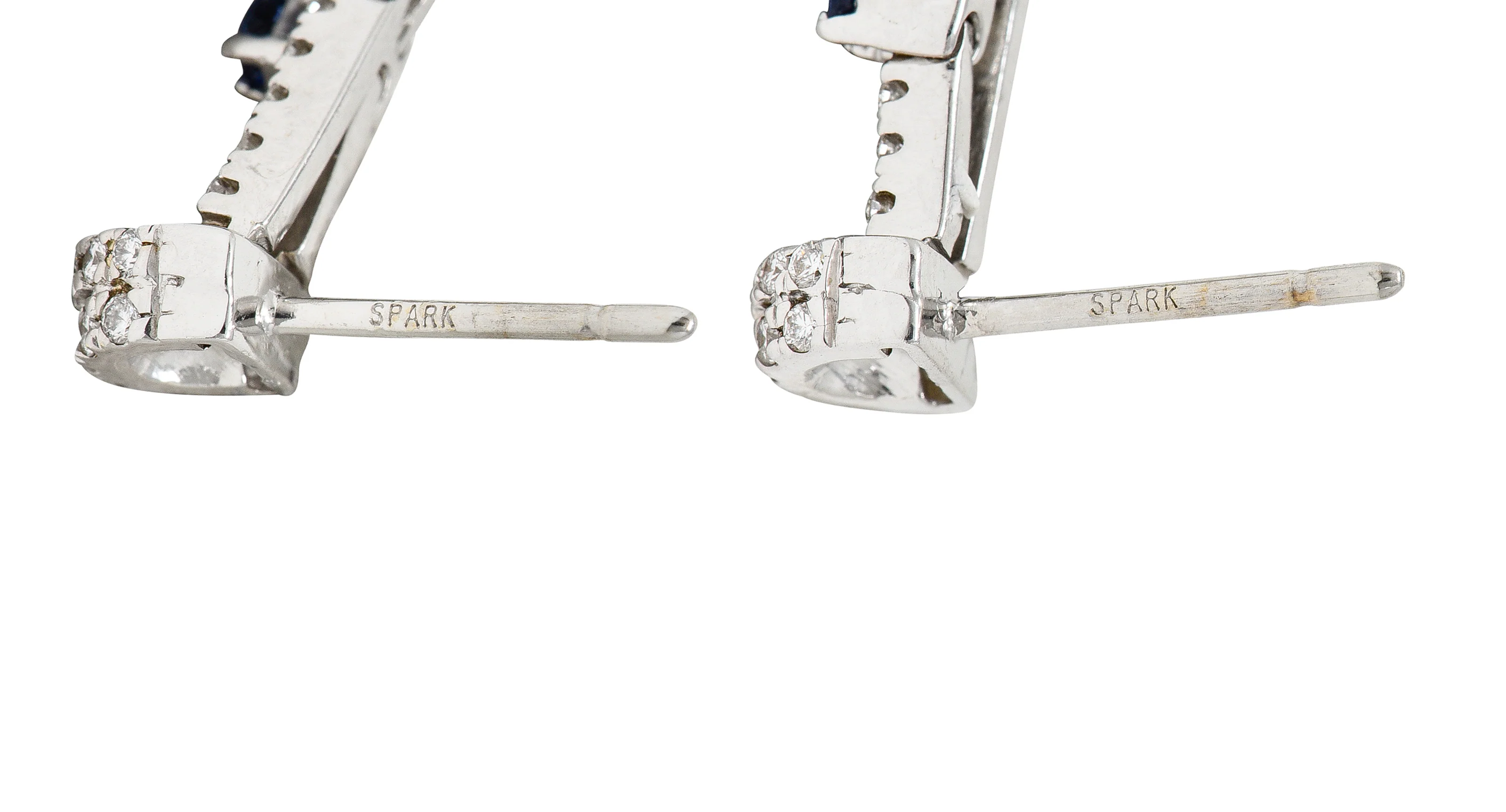 Spark Contemporary 2.22 CTW Sapphire Diamond 18 Karat White Gold Fringe Drop Earrings - Image 4