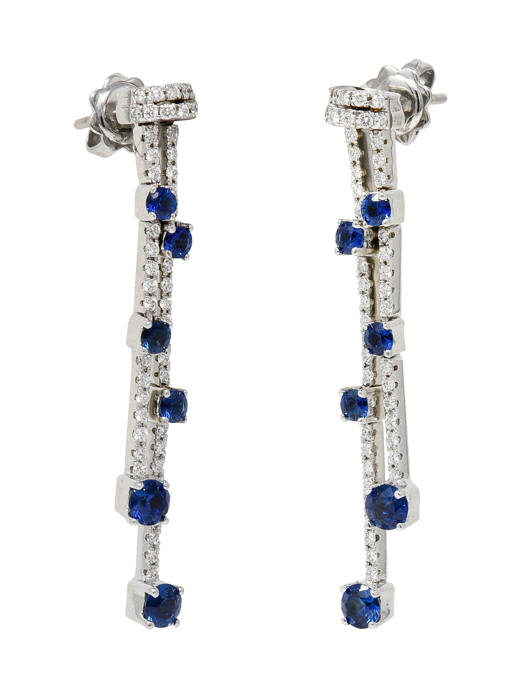 Spark Contemporary 2.22 CTW Sapphire Diamond 18 Karat White Gold Fringe Drop Earrings - Image 6