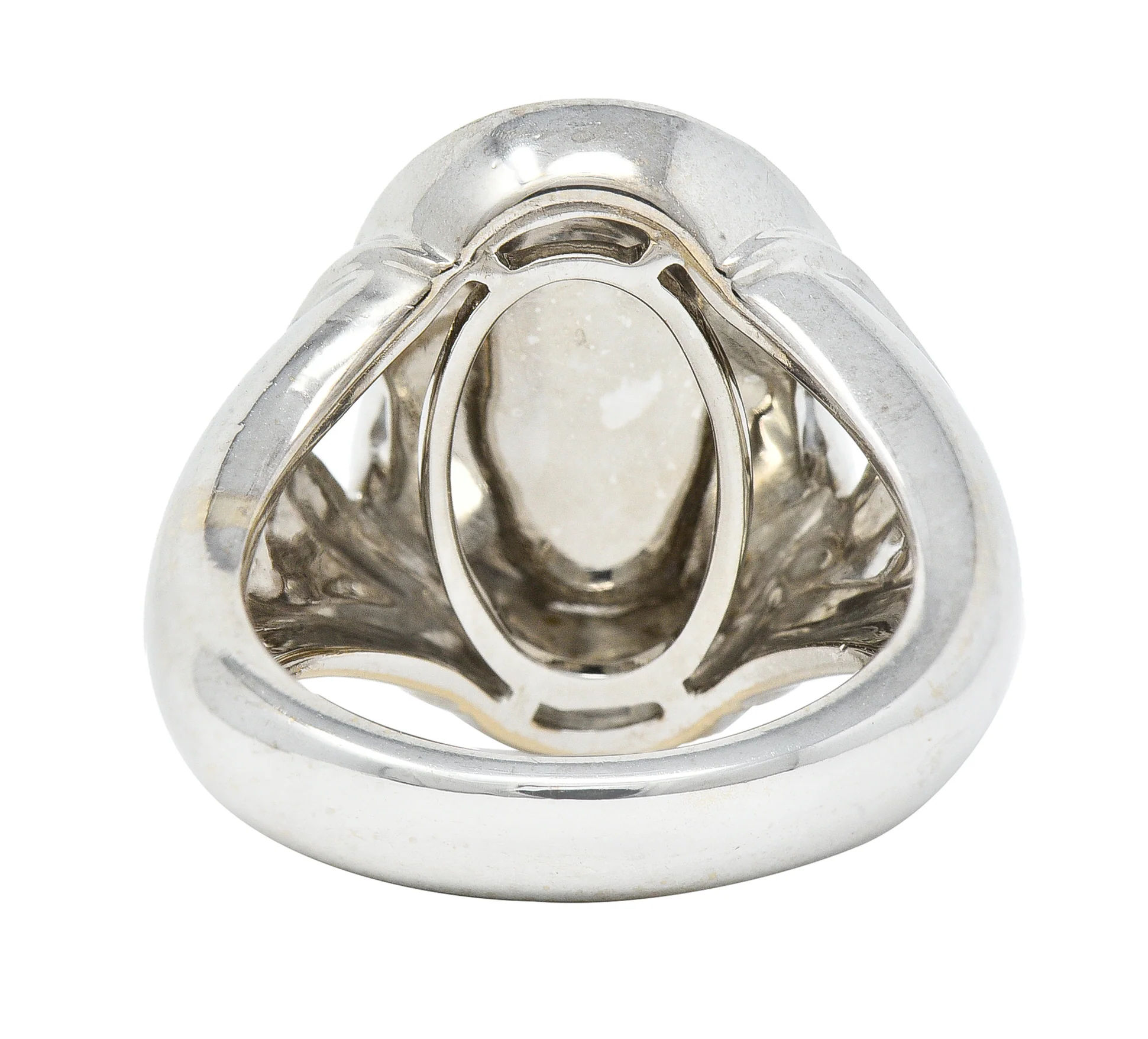 Spark Contemporary Rainbow Moonstone Cabochon Diamond 18 Karat White Gold Halo Ring - Image 4