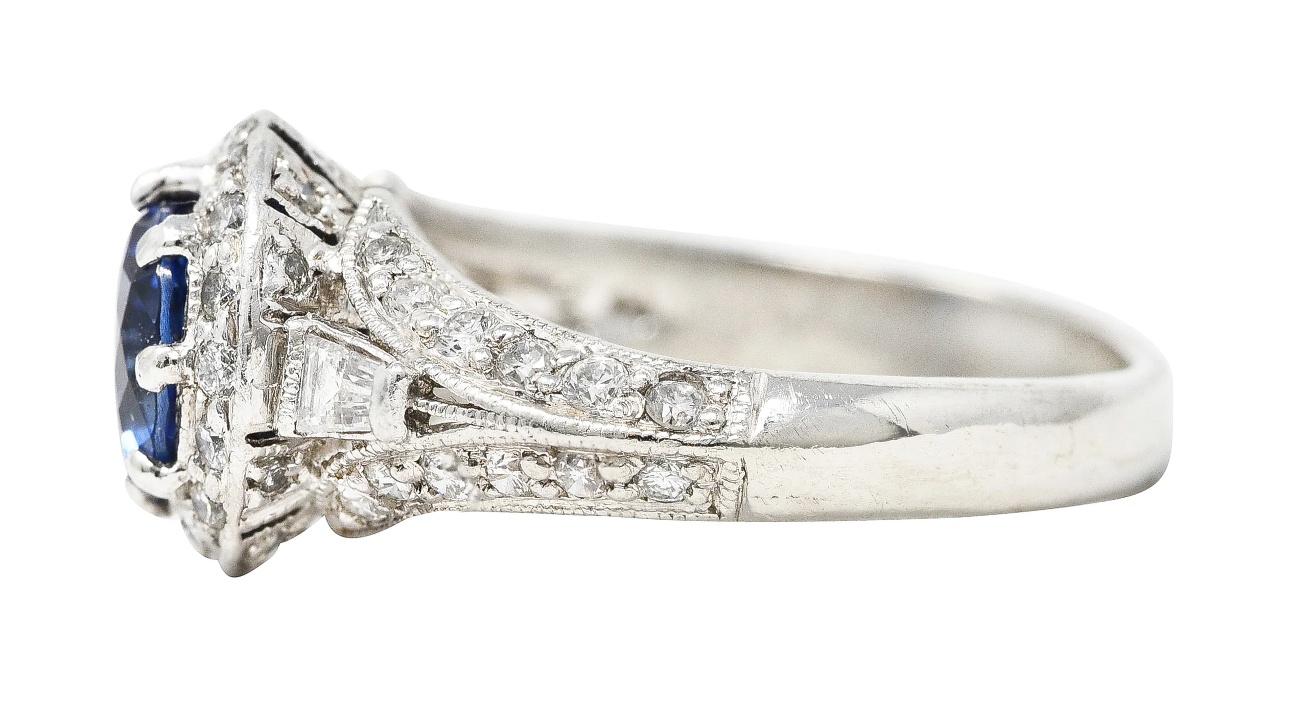 Spark Creations 1.53 CTW Sapphire Diamond Platinum Tulip Modern Ring - Image 5