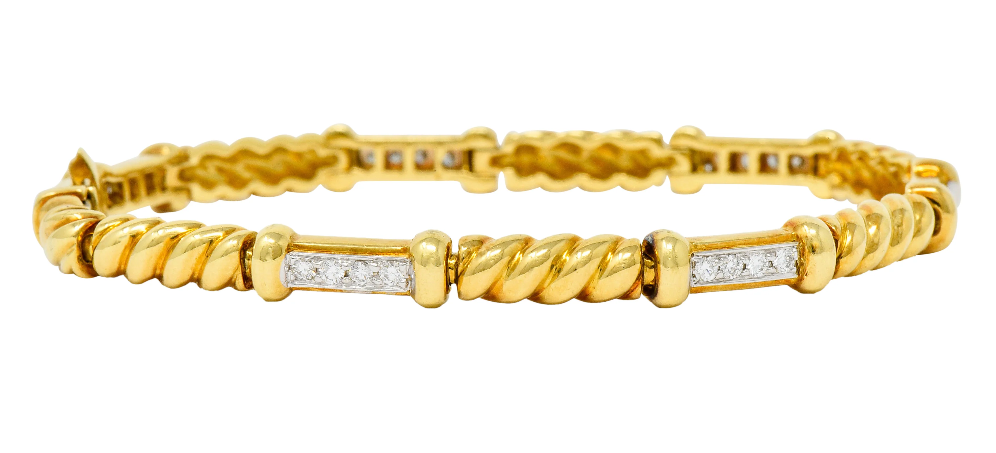 Spark Creations Diamond 18 Karat Two-Tone Gold Ribbed Link Bracelet - Image 11