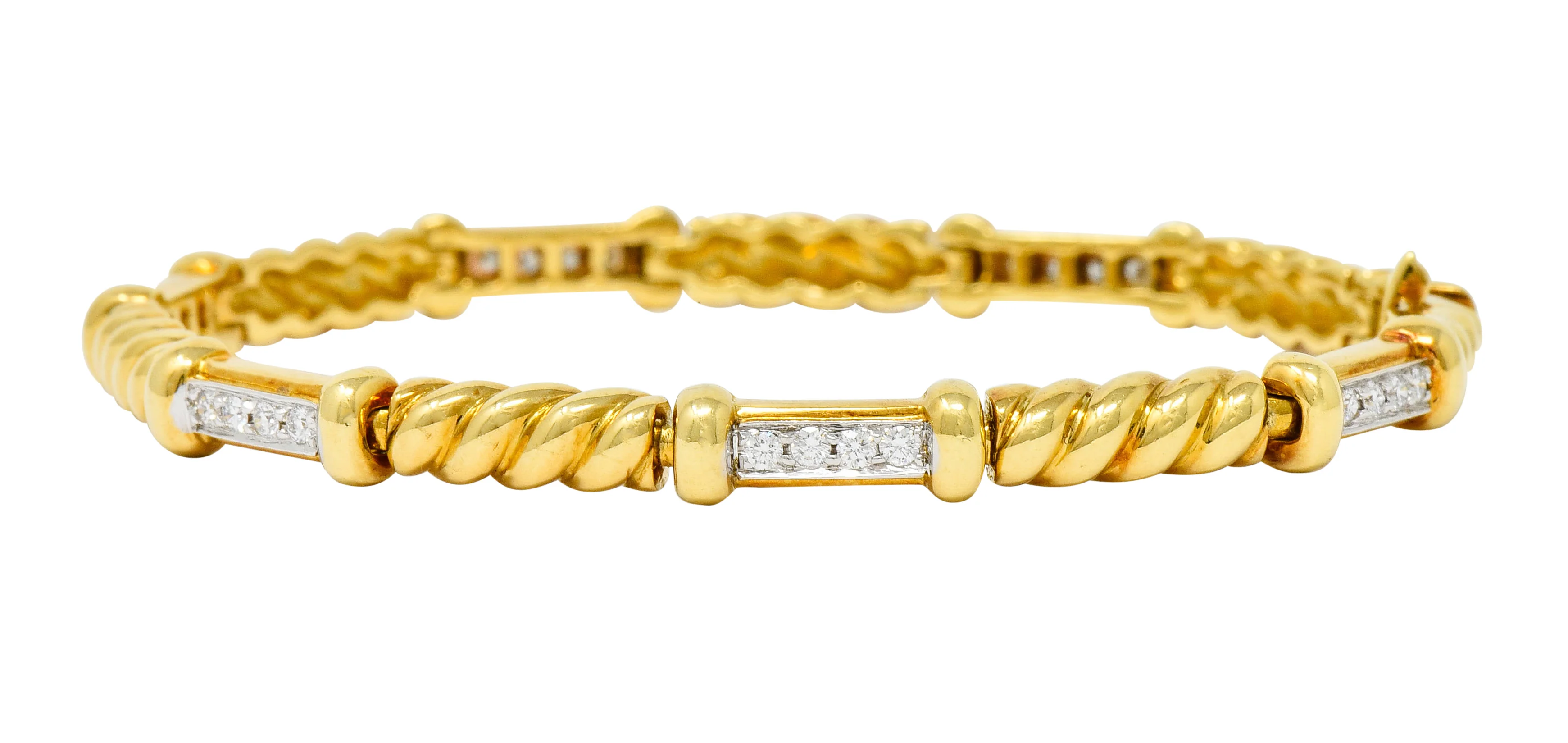 Spark Creations Diamond 18 Karat Two-Tone Gold Ribbed Link Bracelet - Image 12