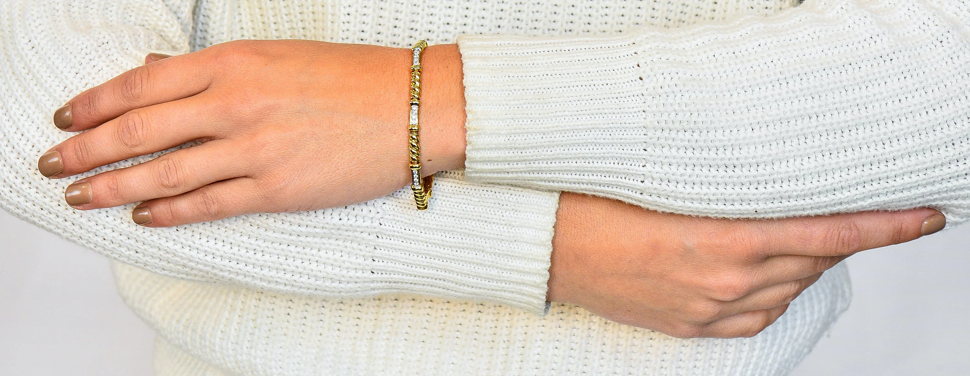 Spark Creations Diamond 18 Karat Two-Tone Gold Ribbed Link Bracelet - Image 13