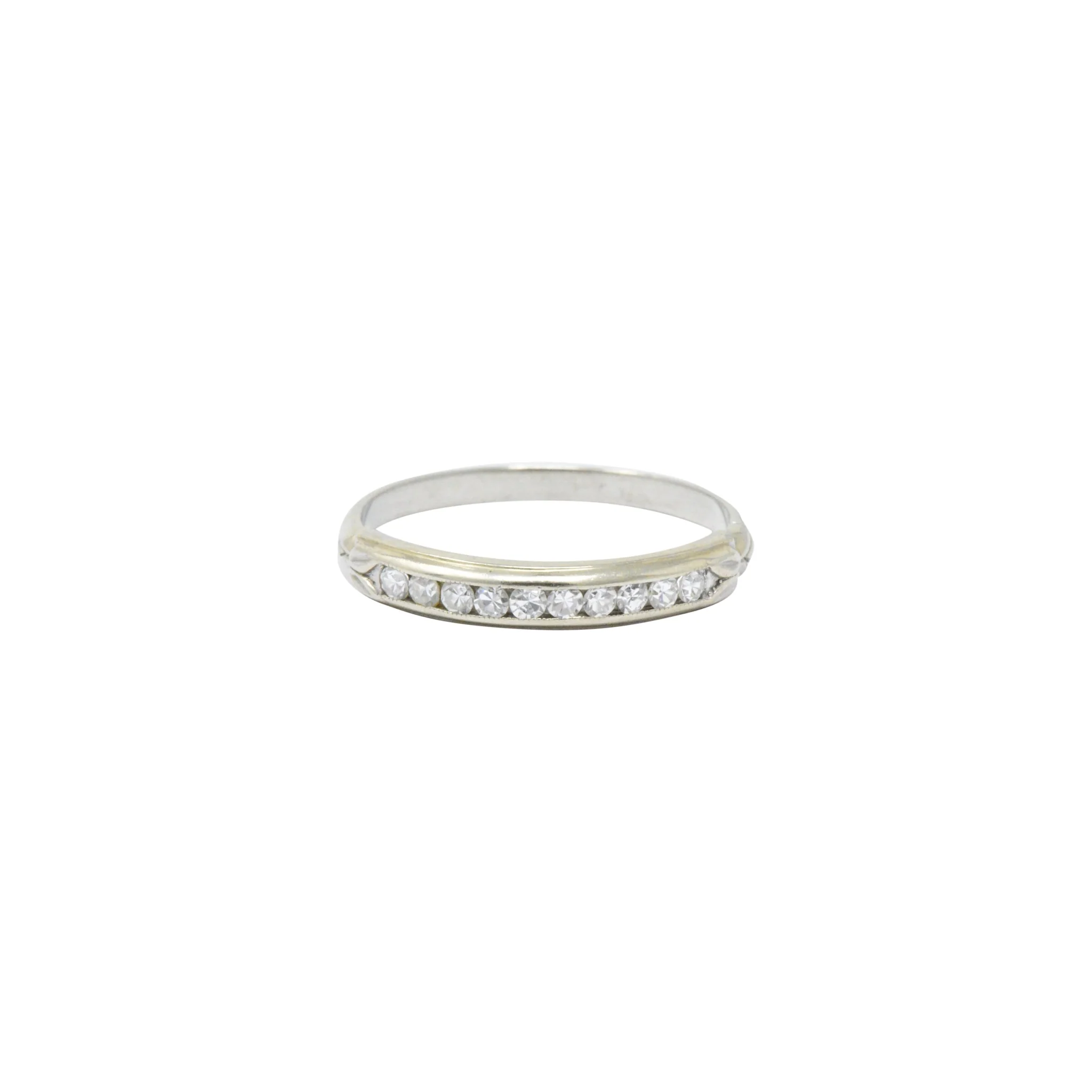 Sparkling Diamond 14 Karat White Gold Wedding Band Stackable Ring - Image 3
