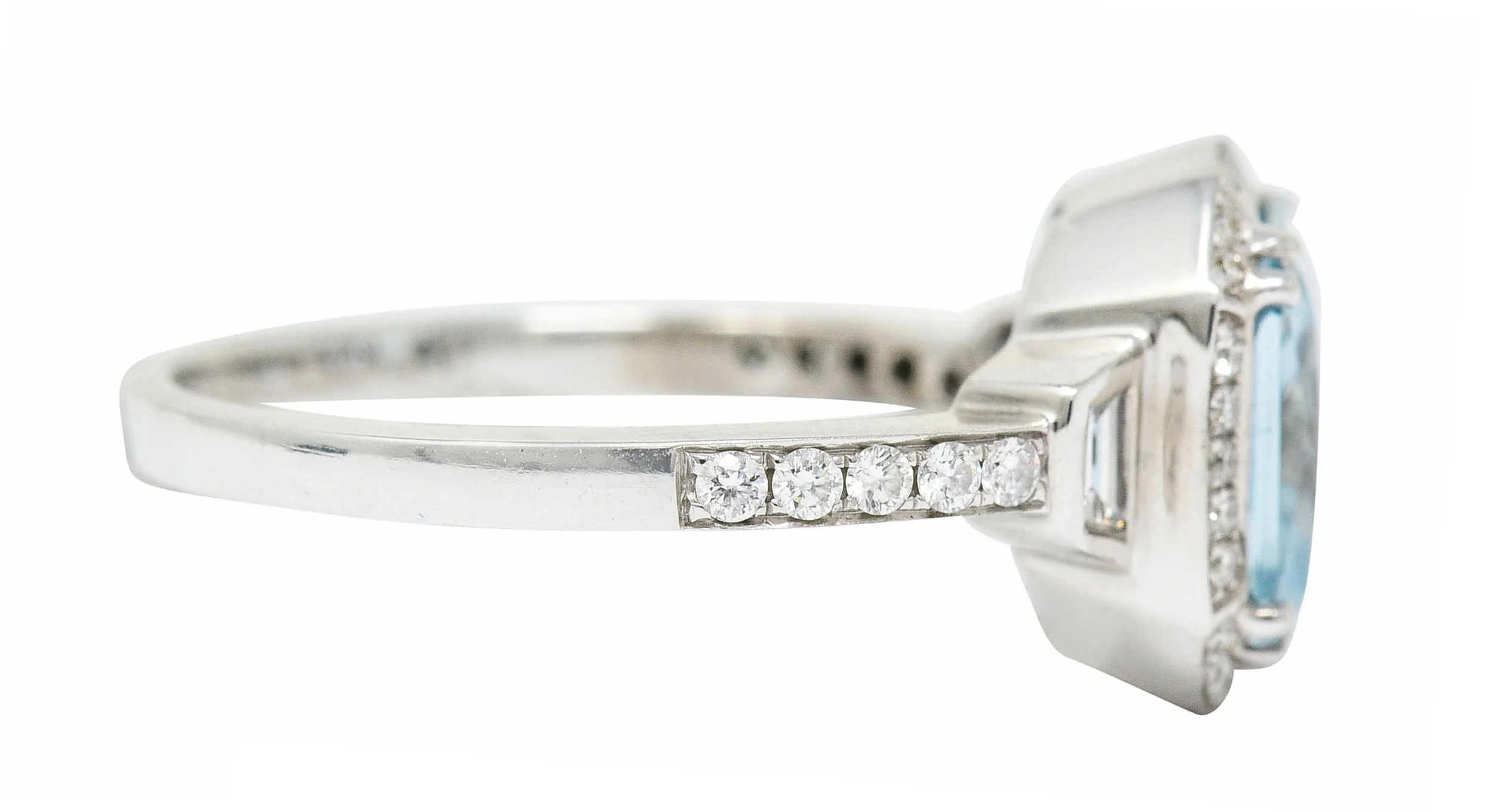 Square 3.50 CTW Aquamarine Diamond 14 Karat White Gold Gemstone Ring - Image 3