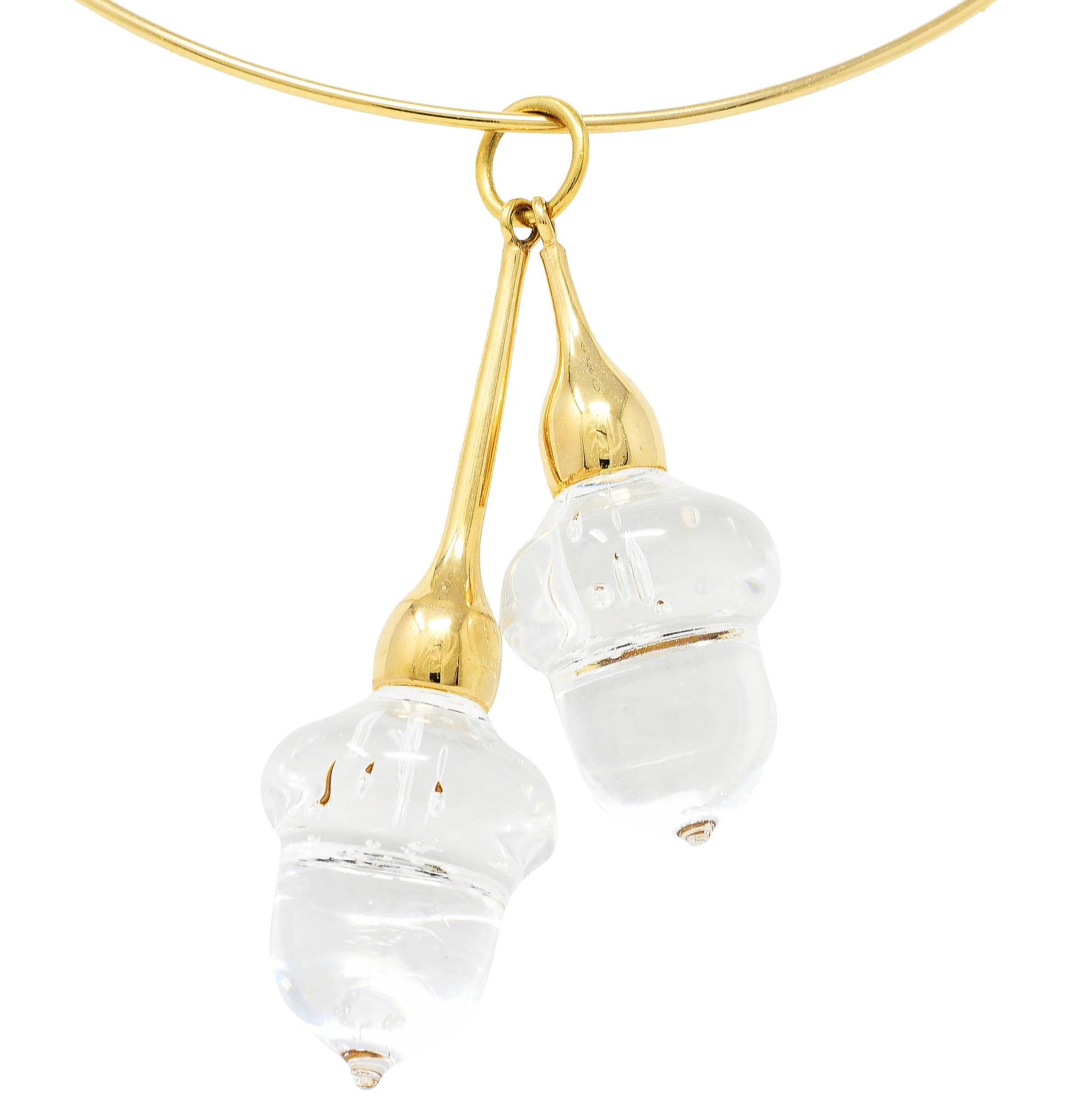 Steuben Glass 18 Karat Yellow Gold Acorn Lariat Double Drop Collar Necklace - Image 4