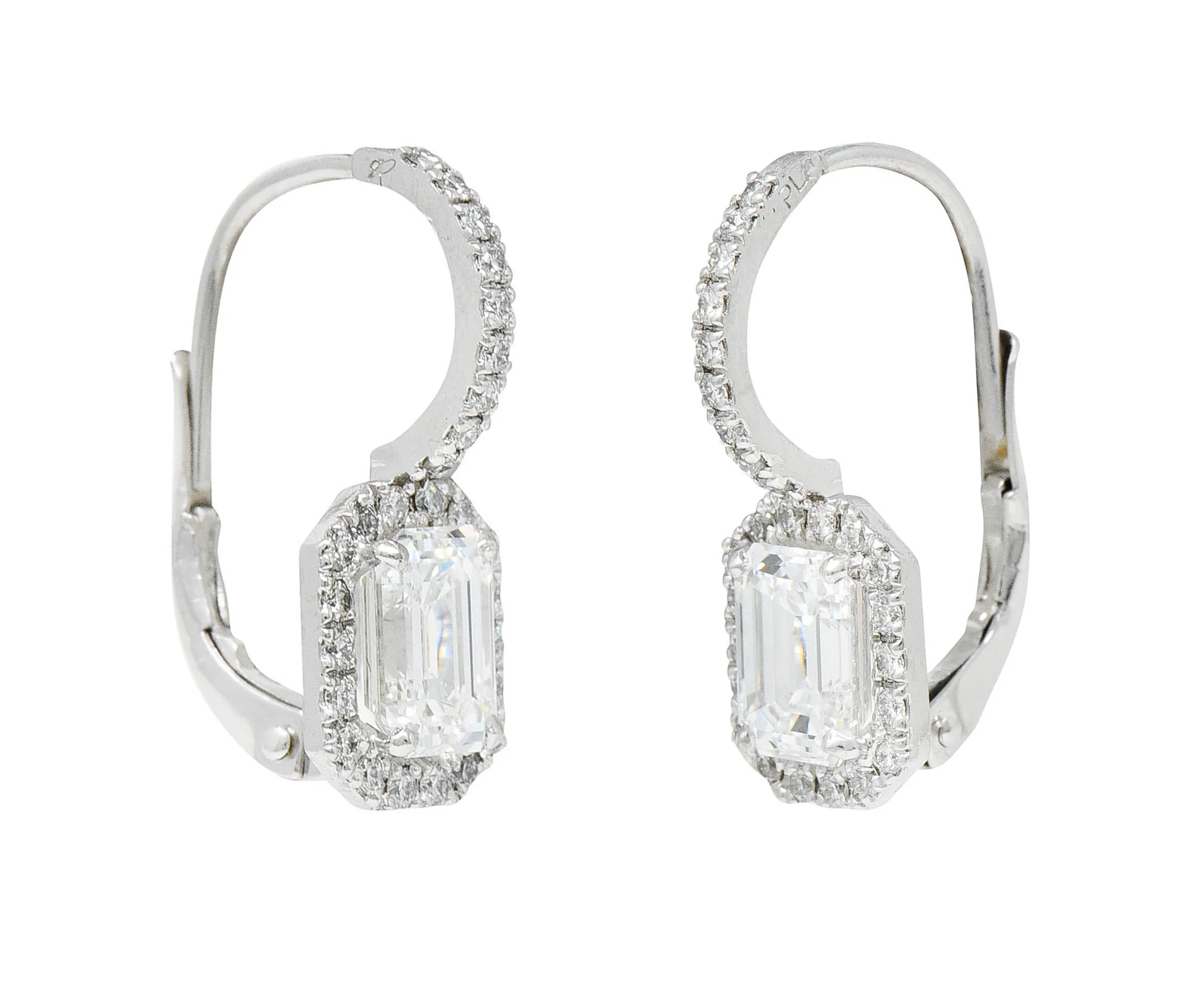 Stunning 2.70 CTW Emerald Cut Diamond Platinum Huggie Drop Earrings - Image 7