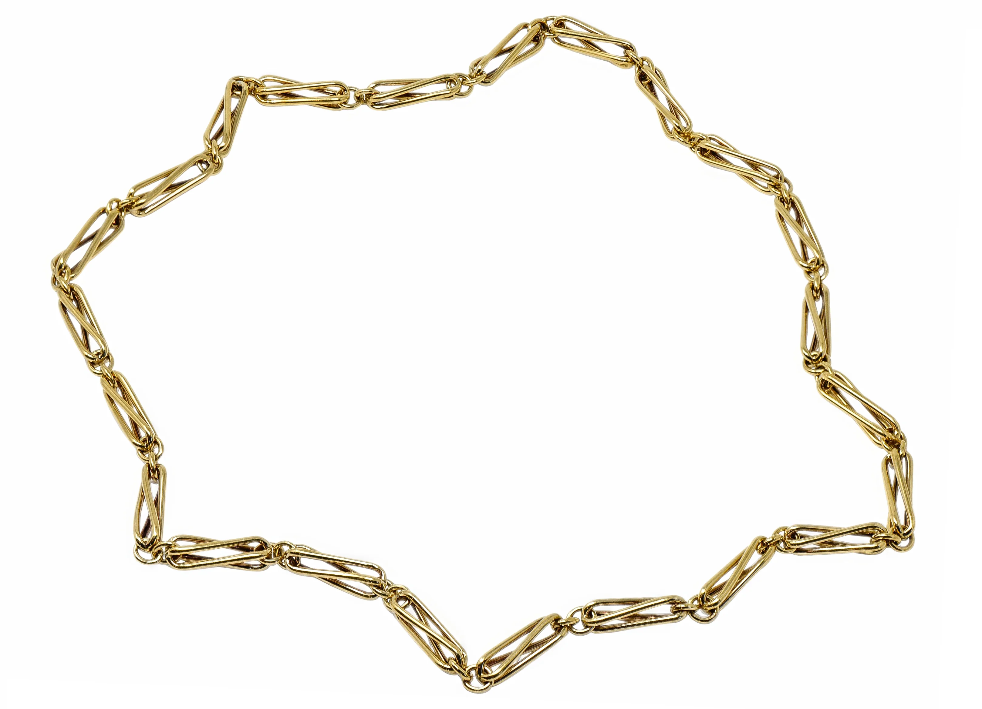Substantial 18 Karat Yellow Gold Modernist Elongated Twist Link Vintage Chain Necklace - Image 2