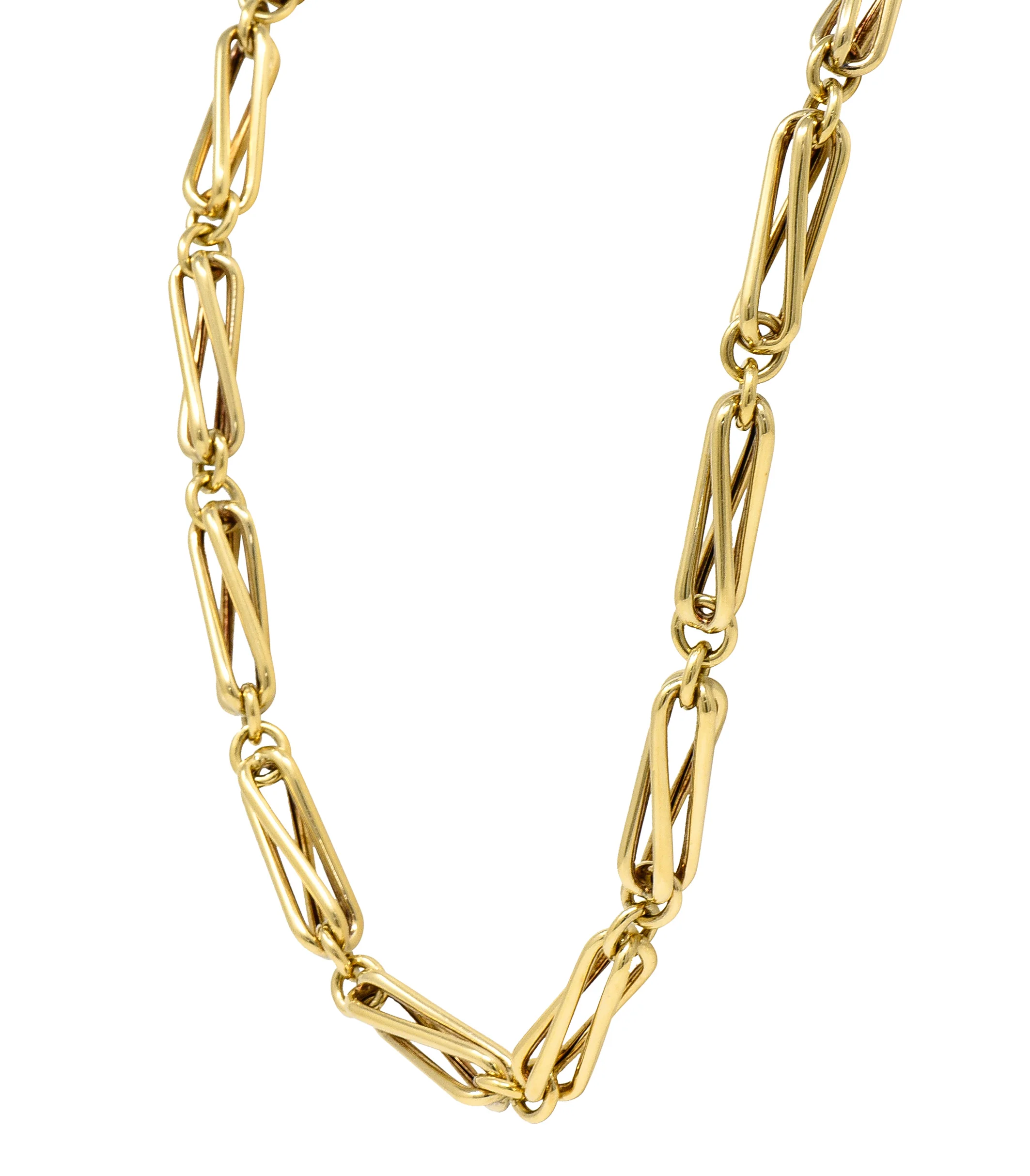 Substantial 18 Karat Yellow Gold Modernist Elongated Twist Link Vintage Chain Necklace - Image 4