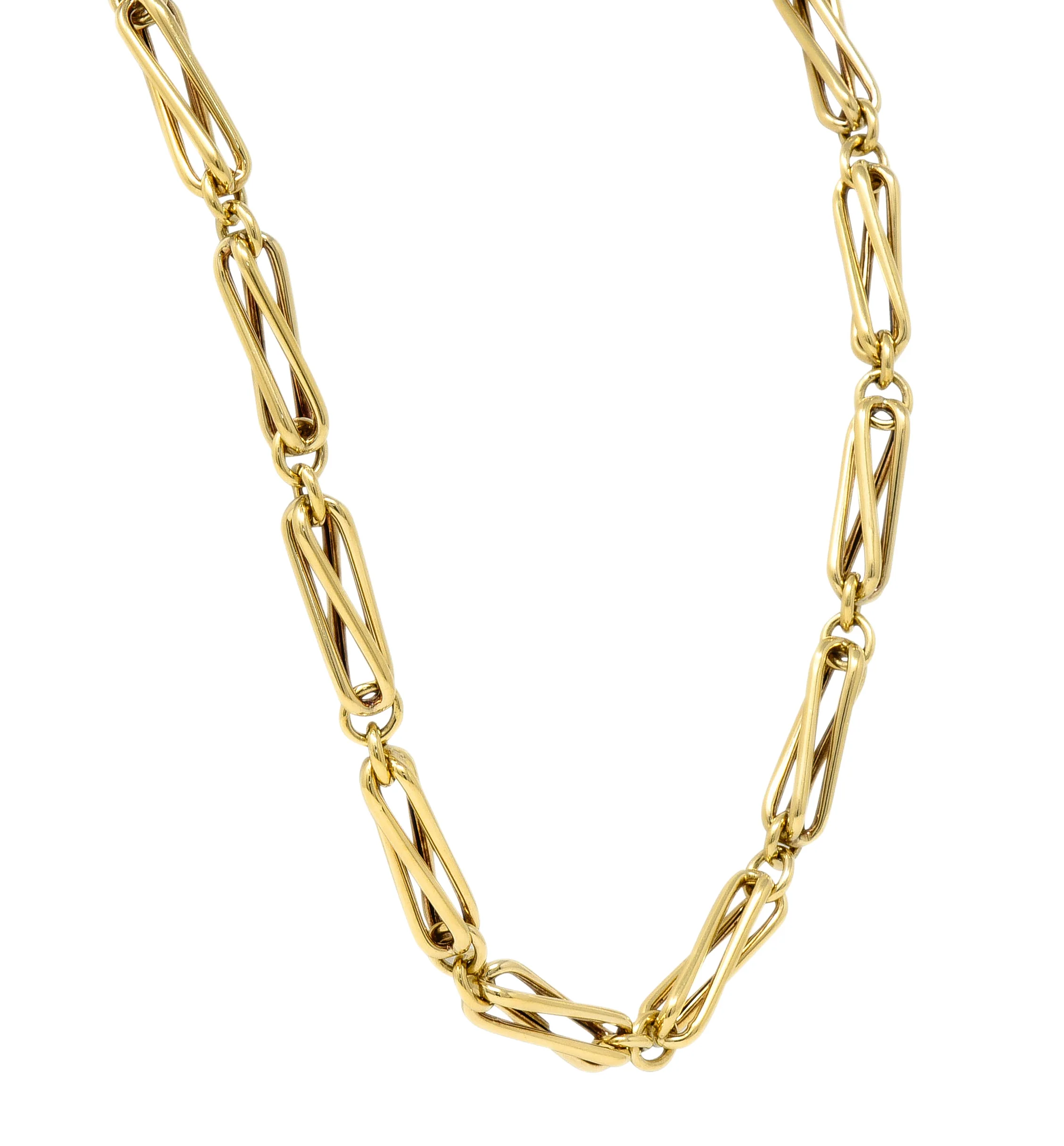 Substantial 18 Karat Yellow Gold Modernist Elongated Twist Link Vintage Chain Necklace - Image 5