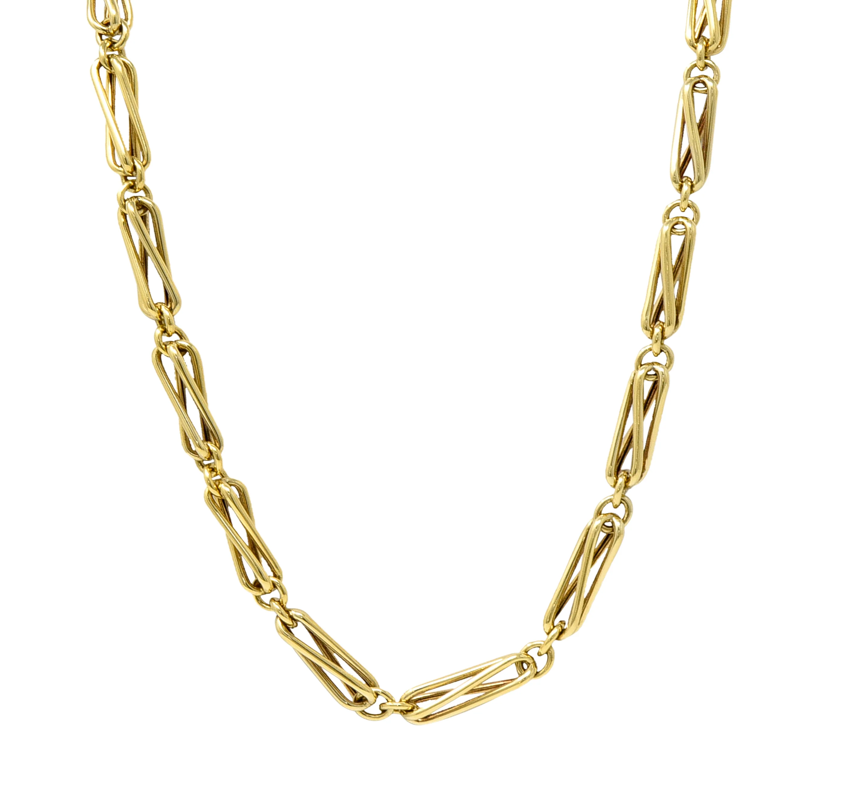 Substantial 18 Karat Yellow Gold Modernist Elongated Twist Link Vintage Chain Necklace - Image 8