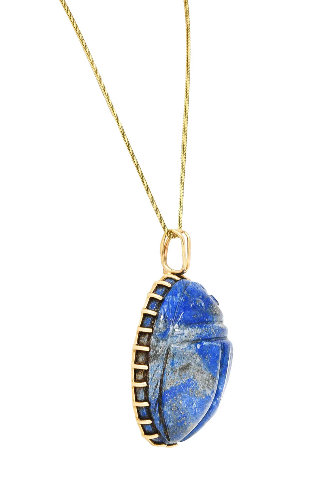 Substantial 1970's Lapis Lazuli 14 Karat Gold Scarab Pendant Necklace - Image 3