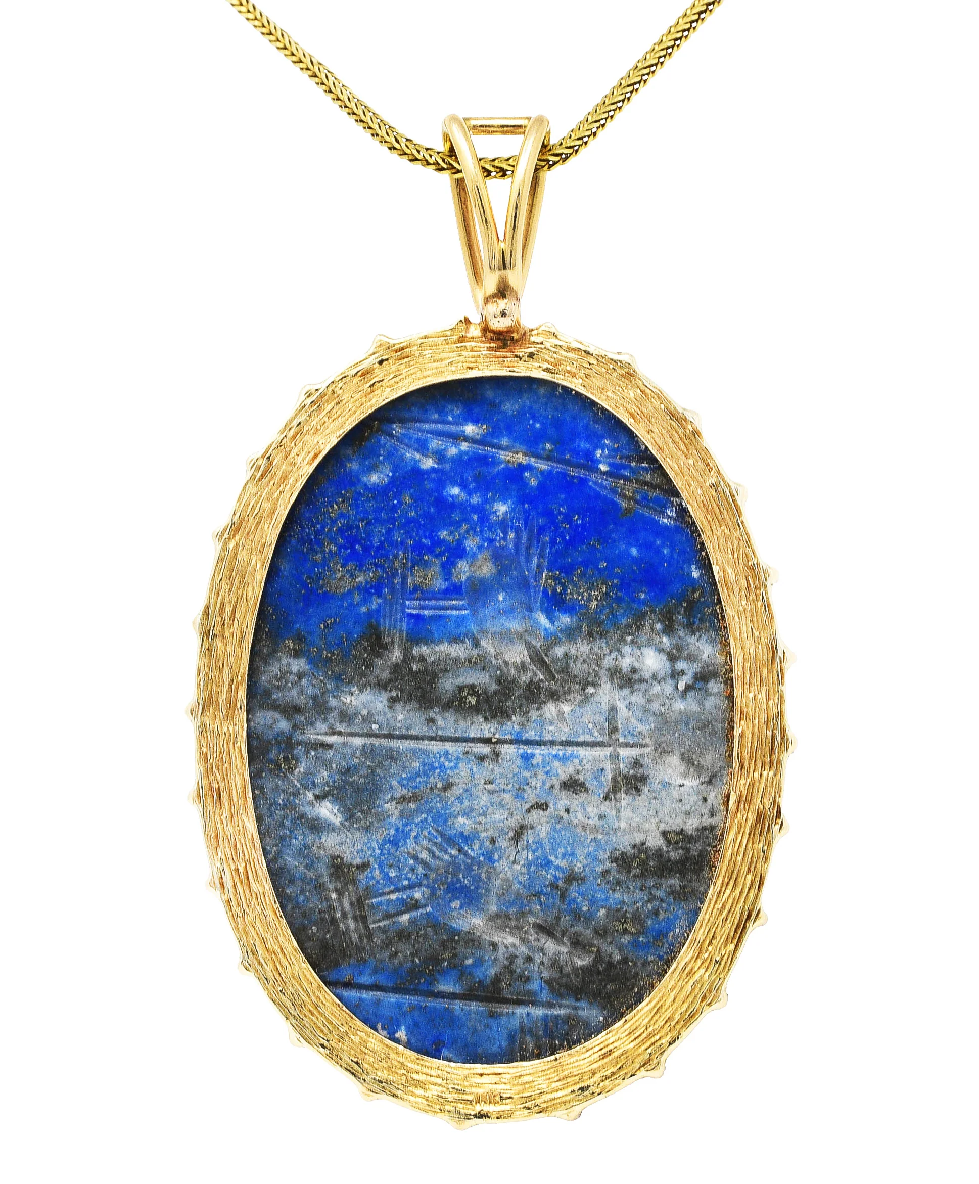 Substantial 1970's Lapis Lazuli 14 Karat Gold Scarab Pendant Necklace - Image 4