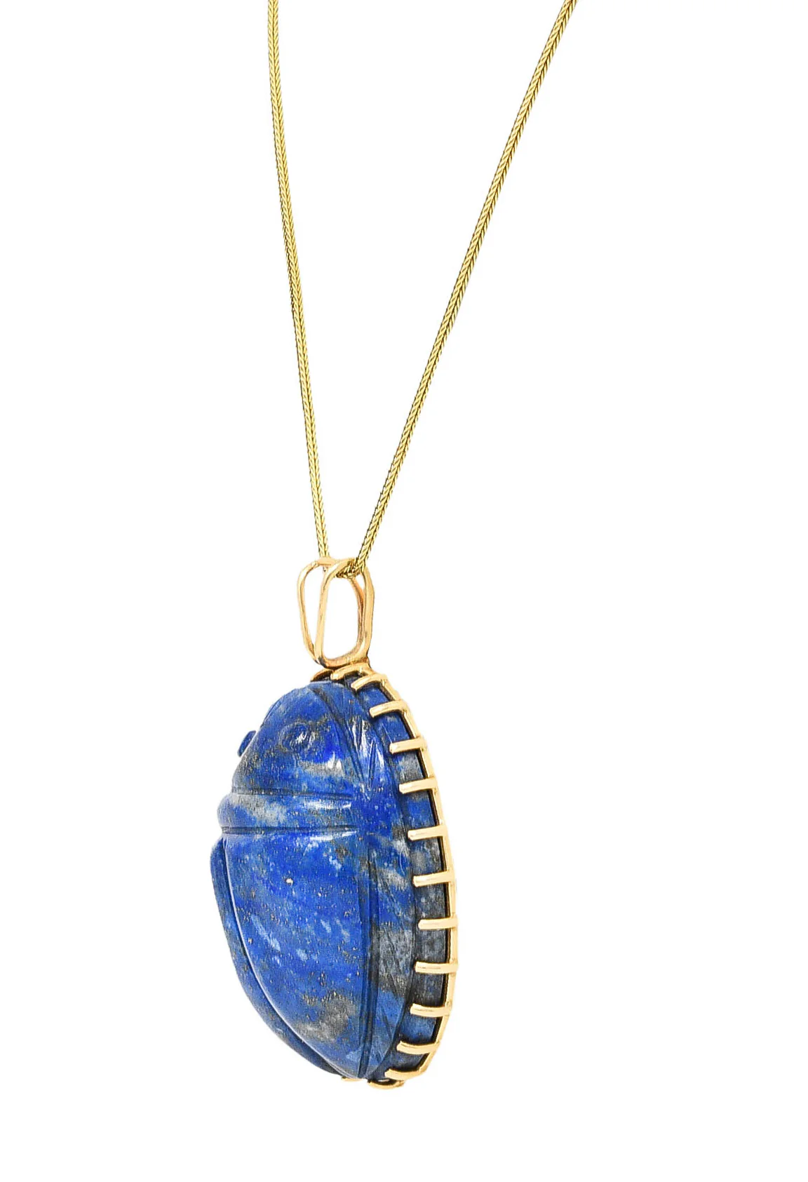 Substantial 1970's Lapis Lazuli 14 Karat Gold Scarab Pendant Necklace - Image 5