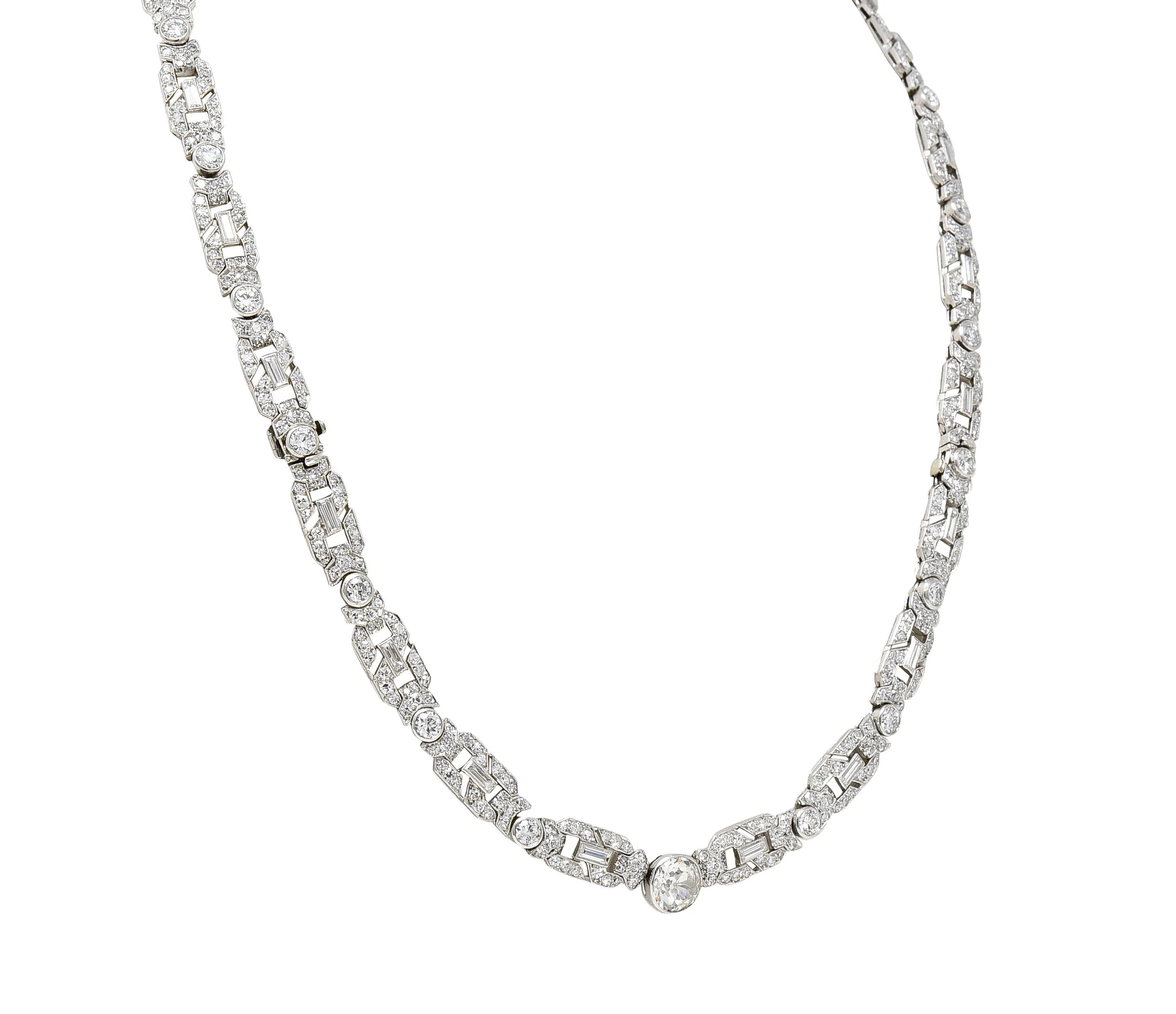 Substantial Art Deco 22.84 CTW Old European & Baguette Cut Diamond Platinum Convertible Infinity Necklace Bracelet Set - Image 13