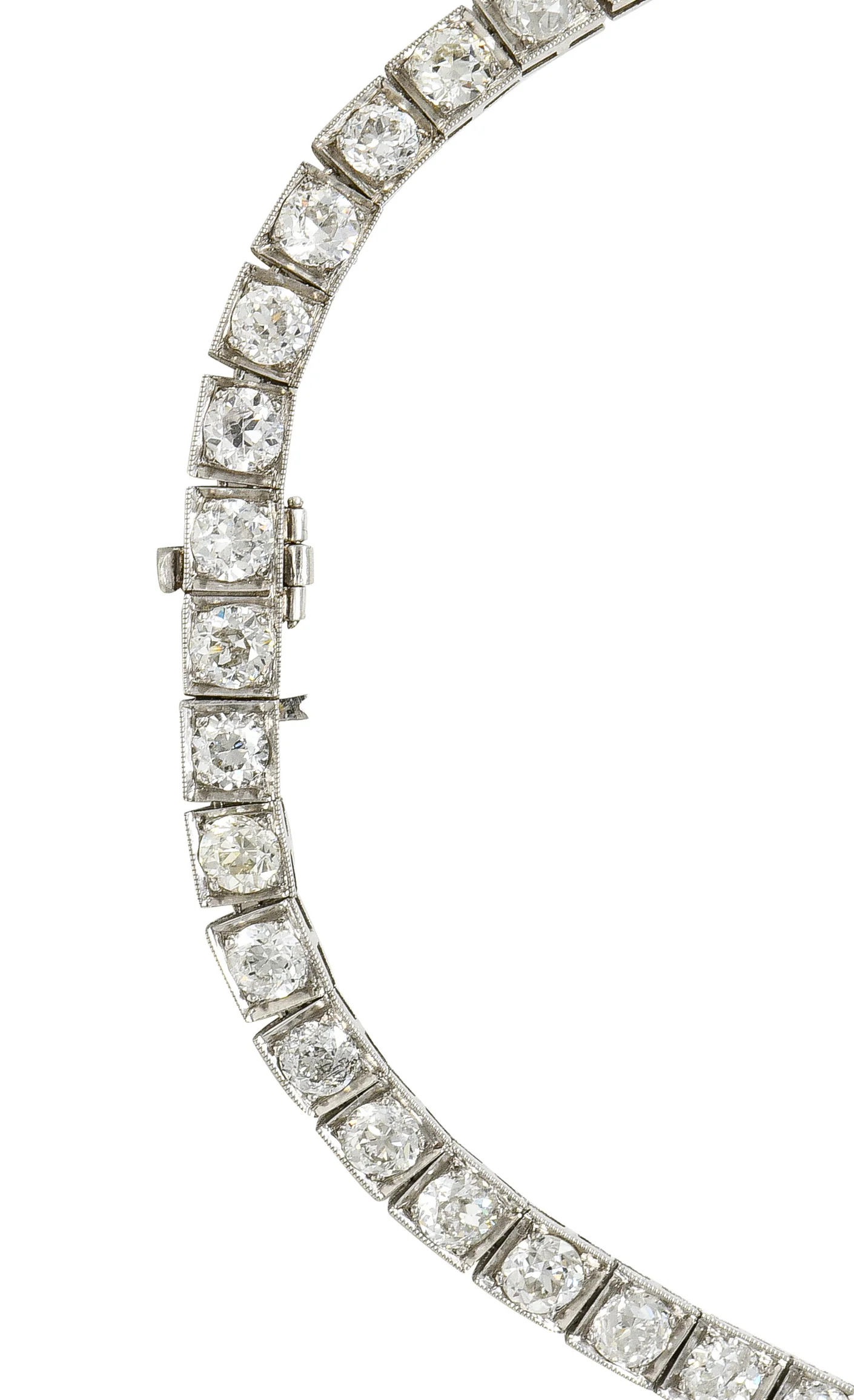 Substantial Art Deco 49.10 CTW Emerald Diamond Platinum Streamline Vintage Station Drop Necklace - Image 9