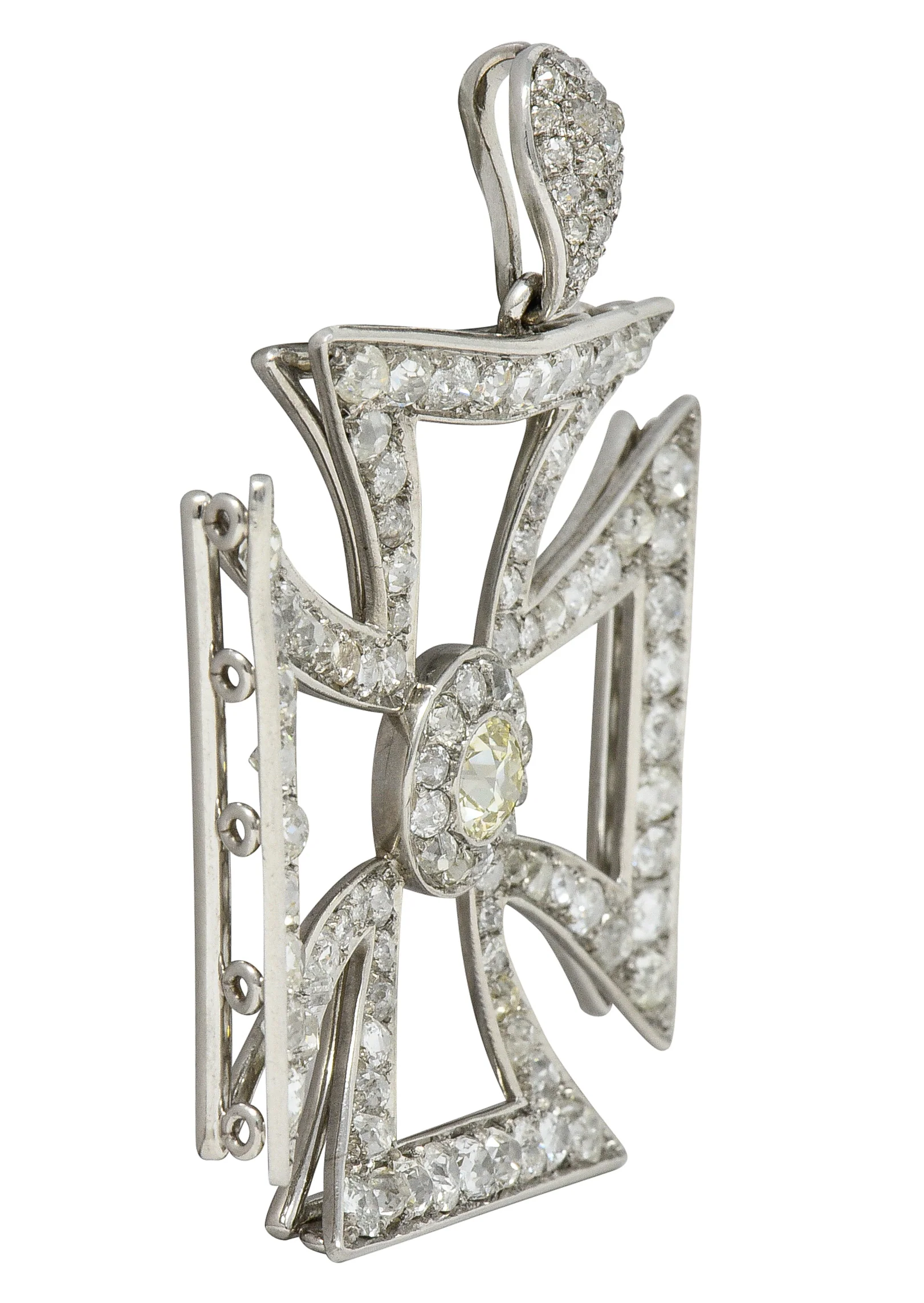 Substantial Art Deco 9.42 CTW Old European & Mine Cut Platinum Germanic Cross Vintage Pendant Meinrad Burch-Korrodi - Image 2