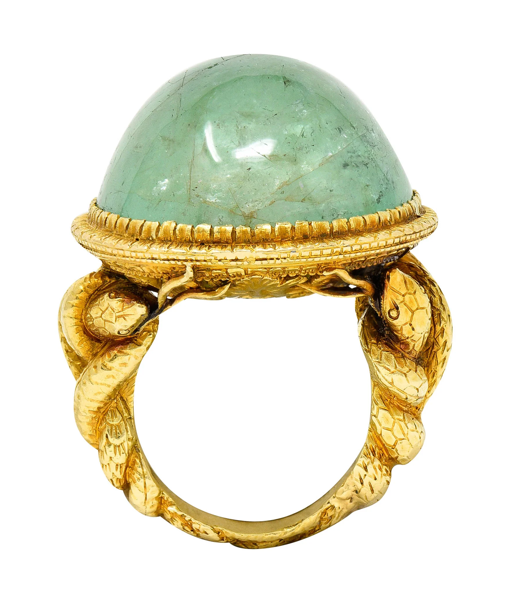 Substantial Emerald 22 Karat Gold Snake Gemstone Ring - Image 10