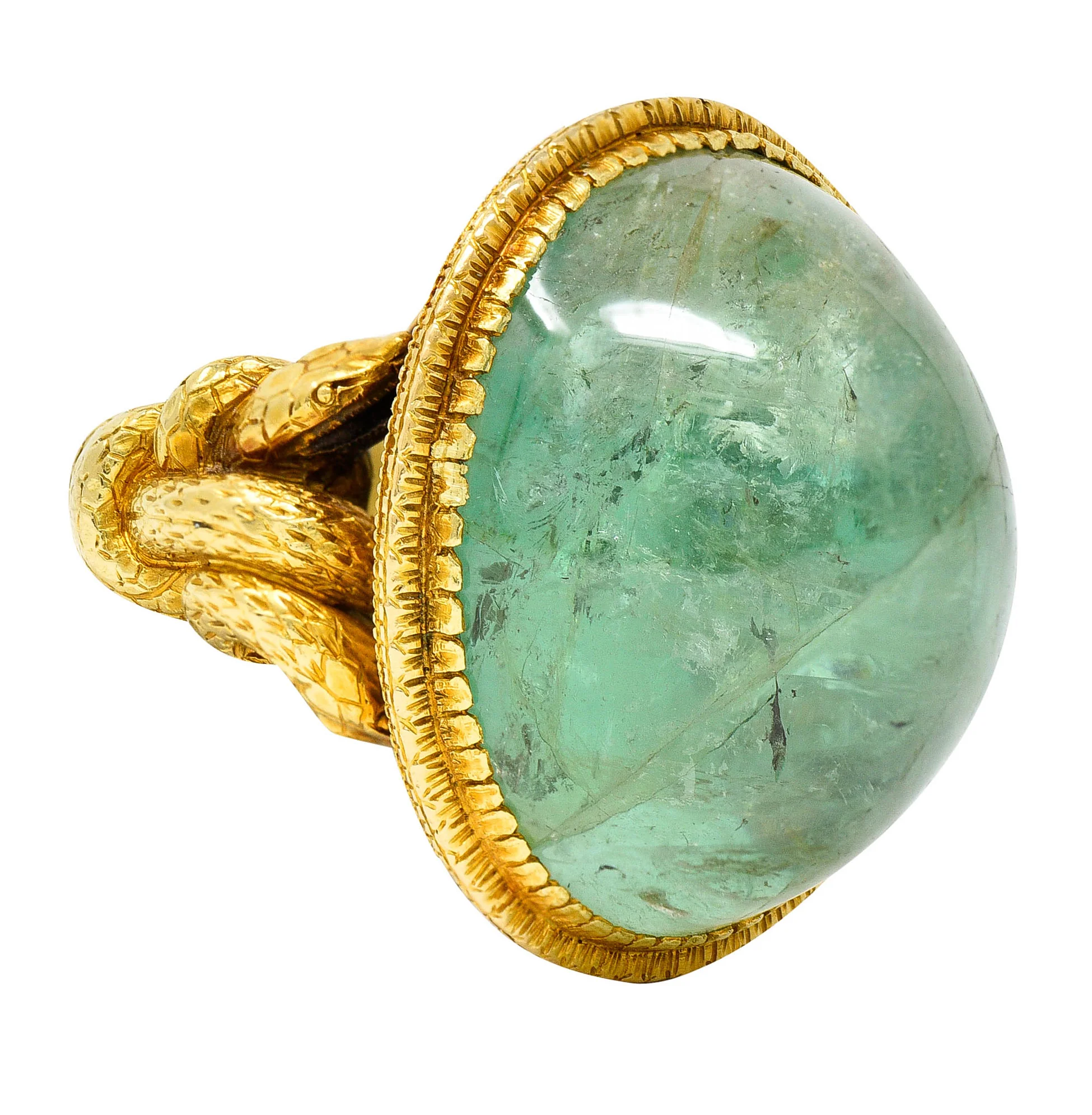Substantial Emerald 22 Karat Gold Snake Gemstone Ring - Image 4