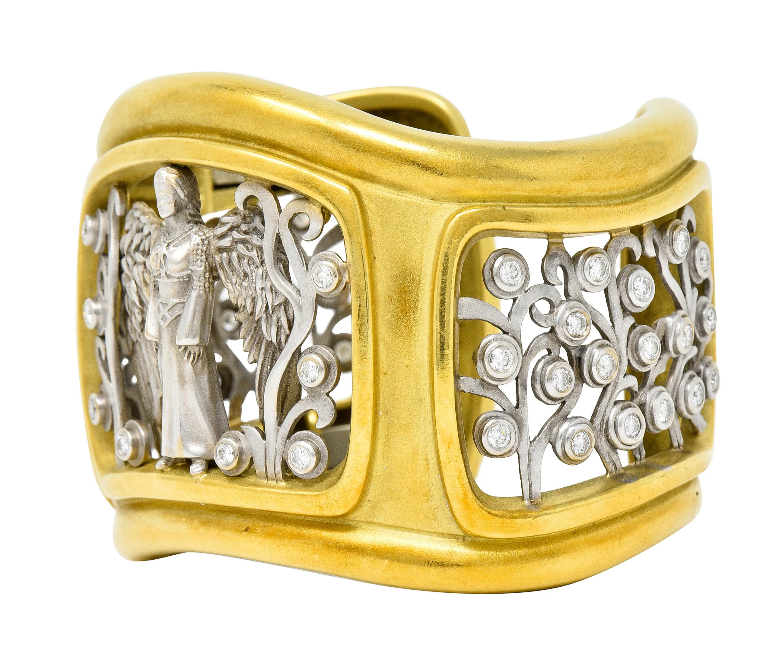 Substantial Kieselstein & Cord Diamond Two-Tone 18 Karat Gold Angel Cuff Bracelet - Image 6
