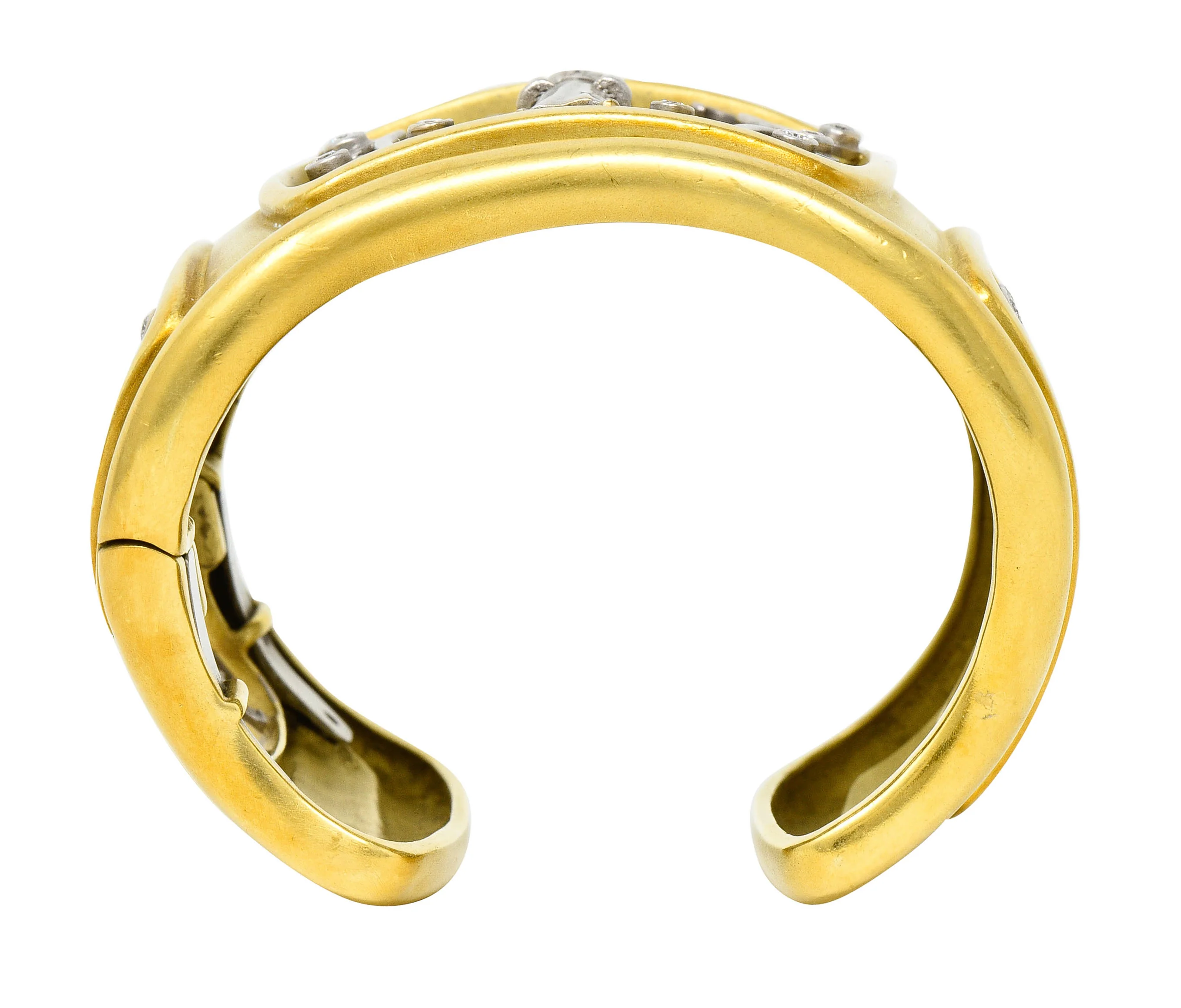 Substantial Kieselstein & Cord Diamond Two-Tone 18 Karat Gold Angel Cuff Bracelet - Image 9