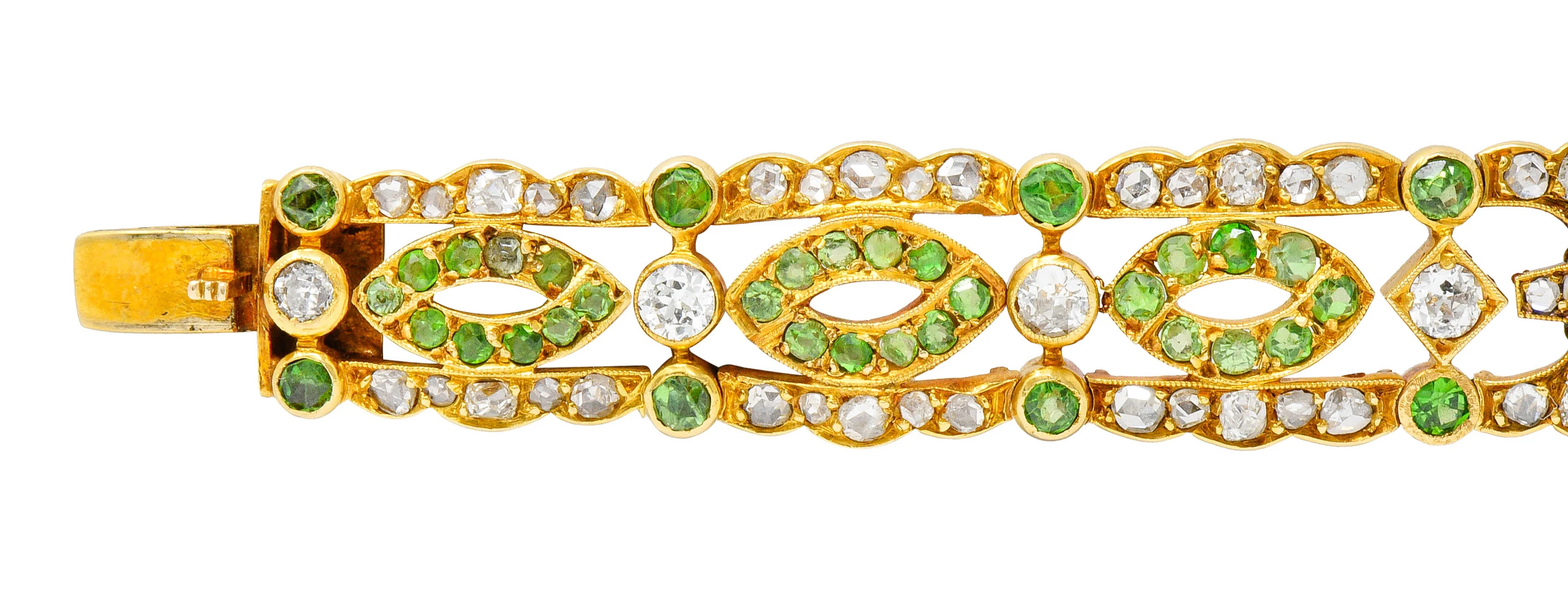 Suffragette Amethyst Demantoid Garnet Diamond 18 Karat Gold Decorous Bracelet - Image 9
