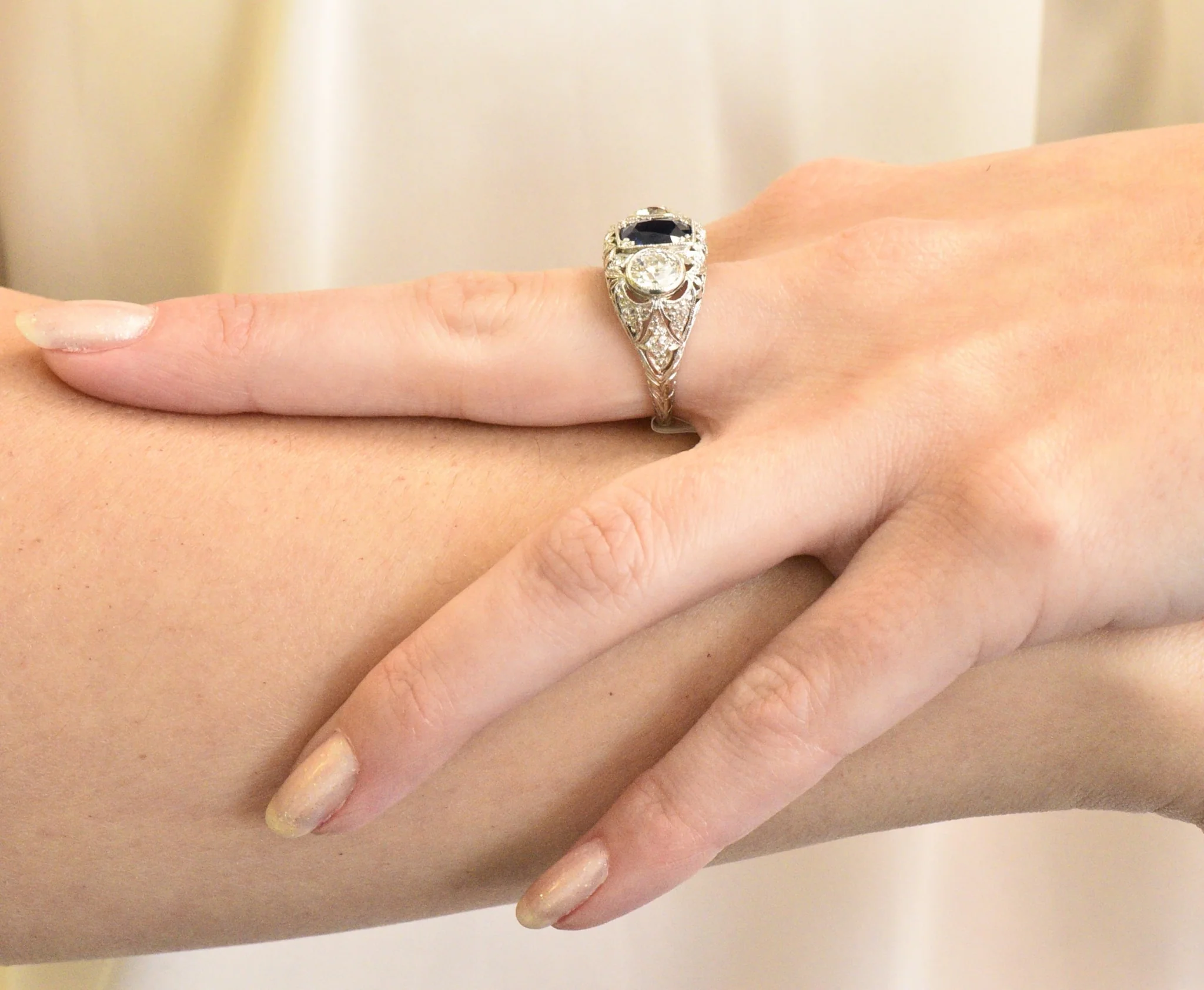 Sumptuous Art Deco 3.70 CTW No Heat Sapphire Diamond Platinum Anniversary Ring AGL - Image 11