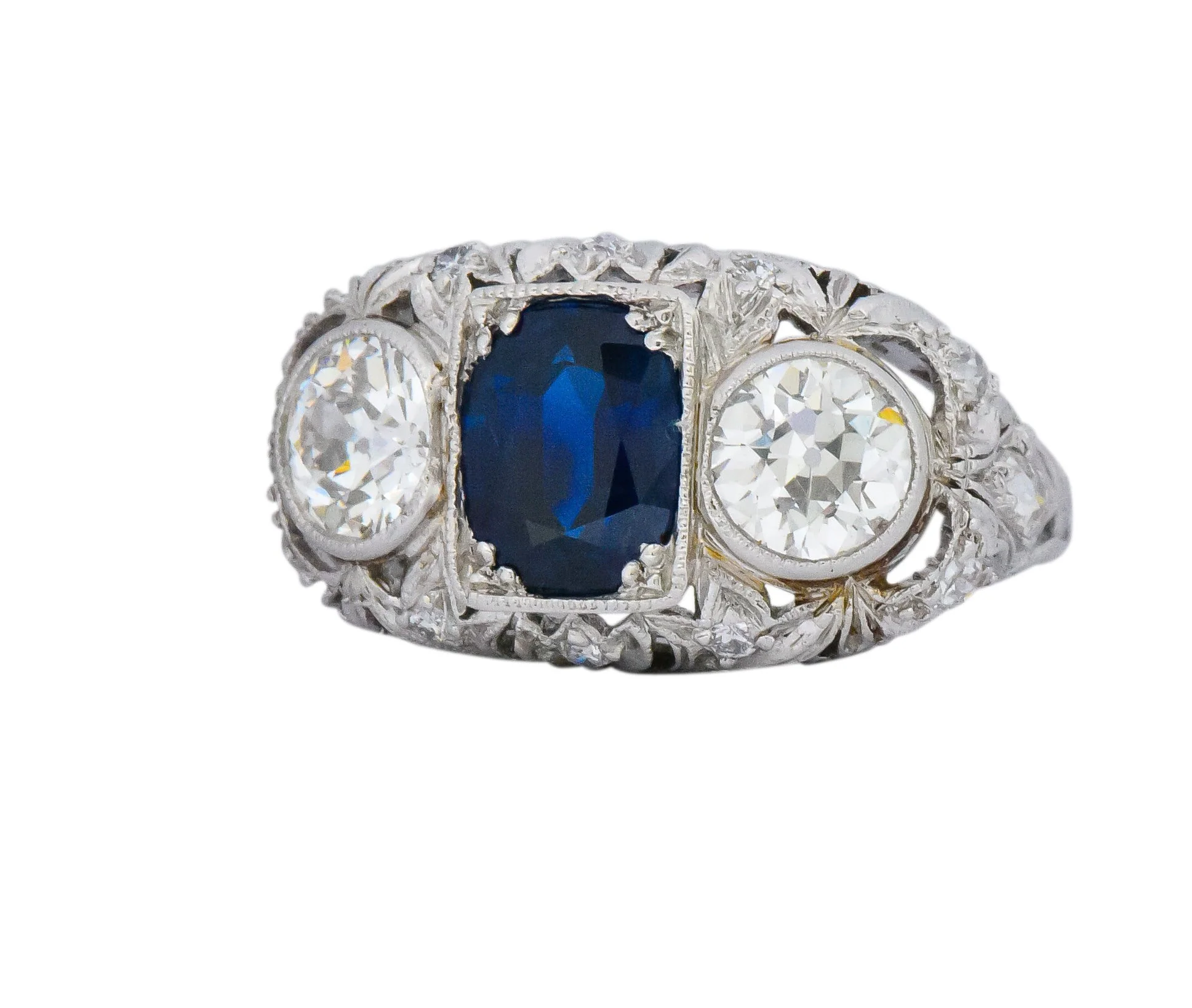 Sumptuous Art Deco 3.70 CTW No Heat Sapphire Diamond Platinum Anniversary Ring AGL - Image 2