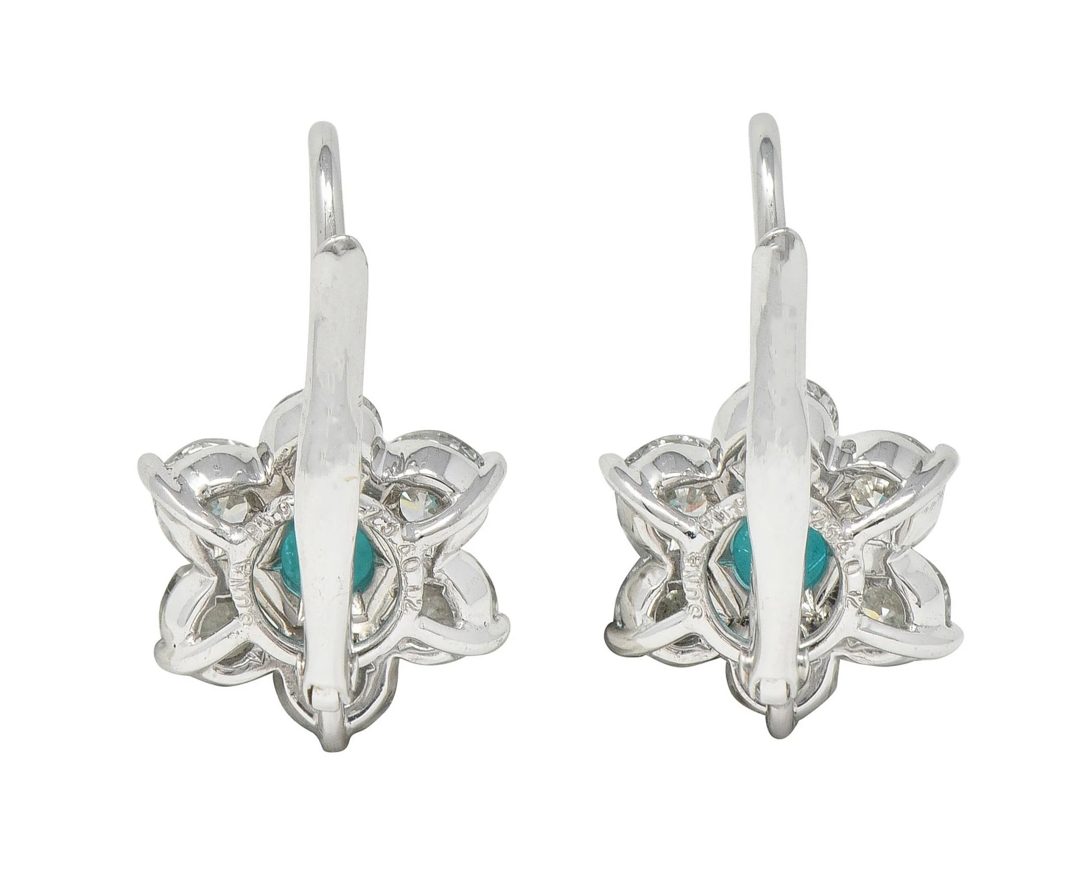Suna Contemporary 3.40 CTW Topaz Diamond Platinum Floral Drop Earrings - Image 4