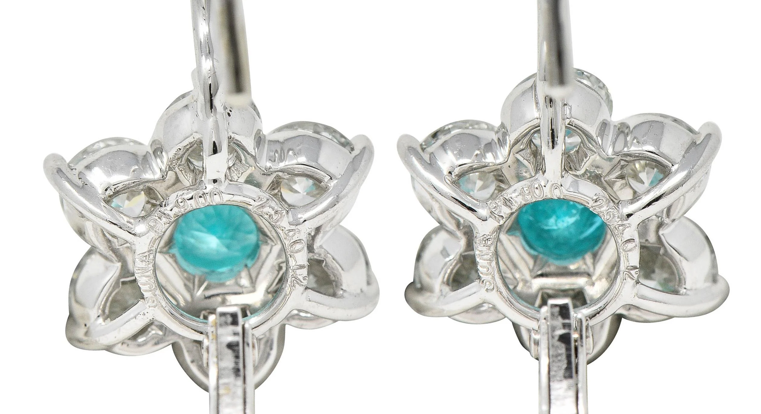 Suna Contemporary 3.40 CTW Topaz Diamond Platinum Floral Drop Earrings - Image 6