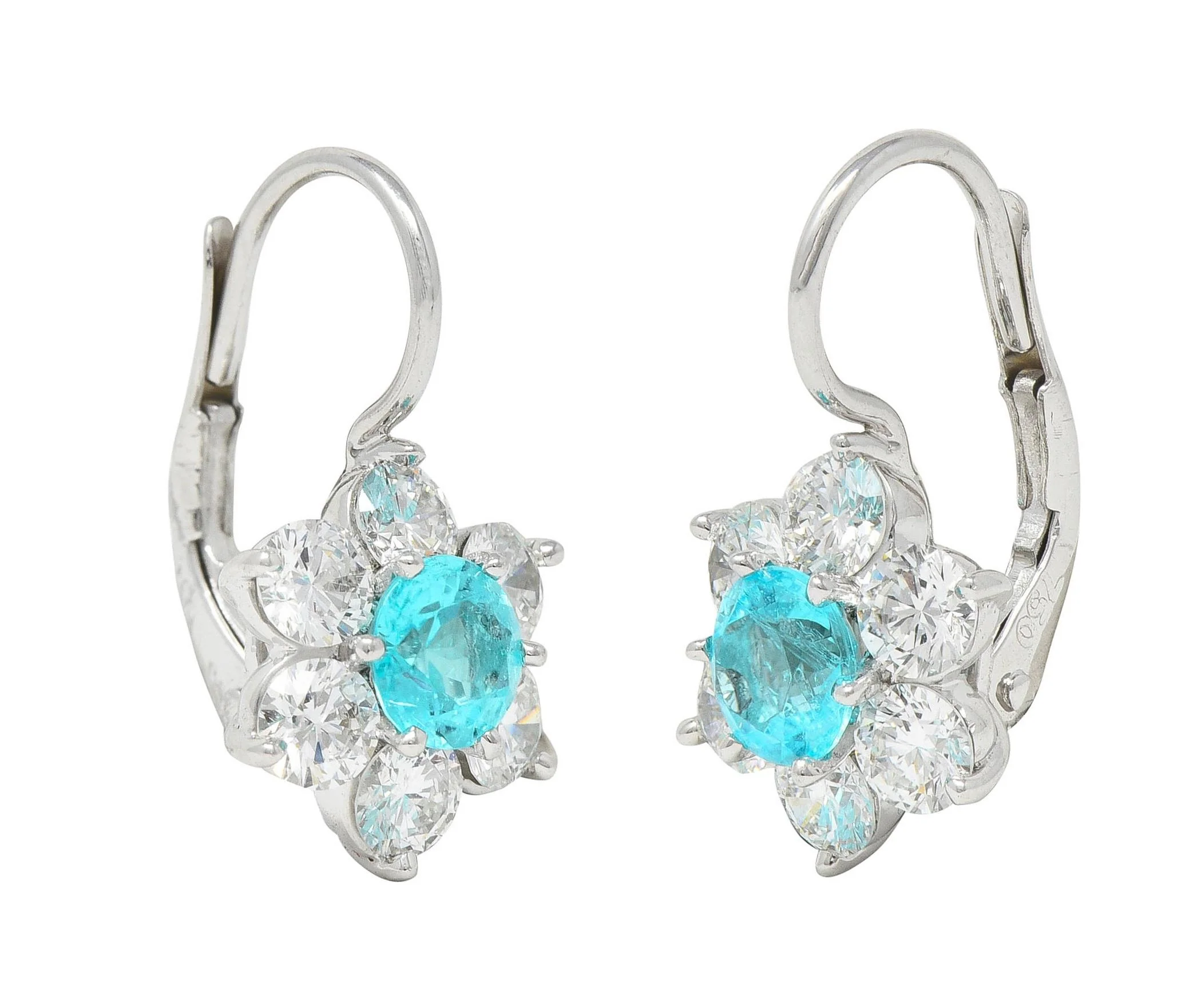Suna Contemporary 3.40 CTW Topaz Diamond Platinum Floral Drop Earrings - Image 9