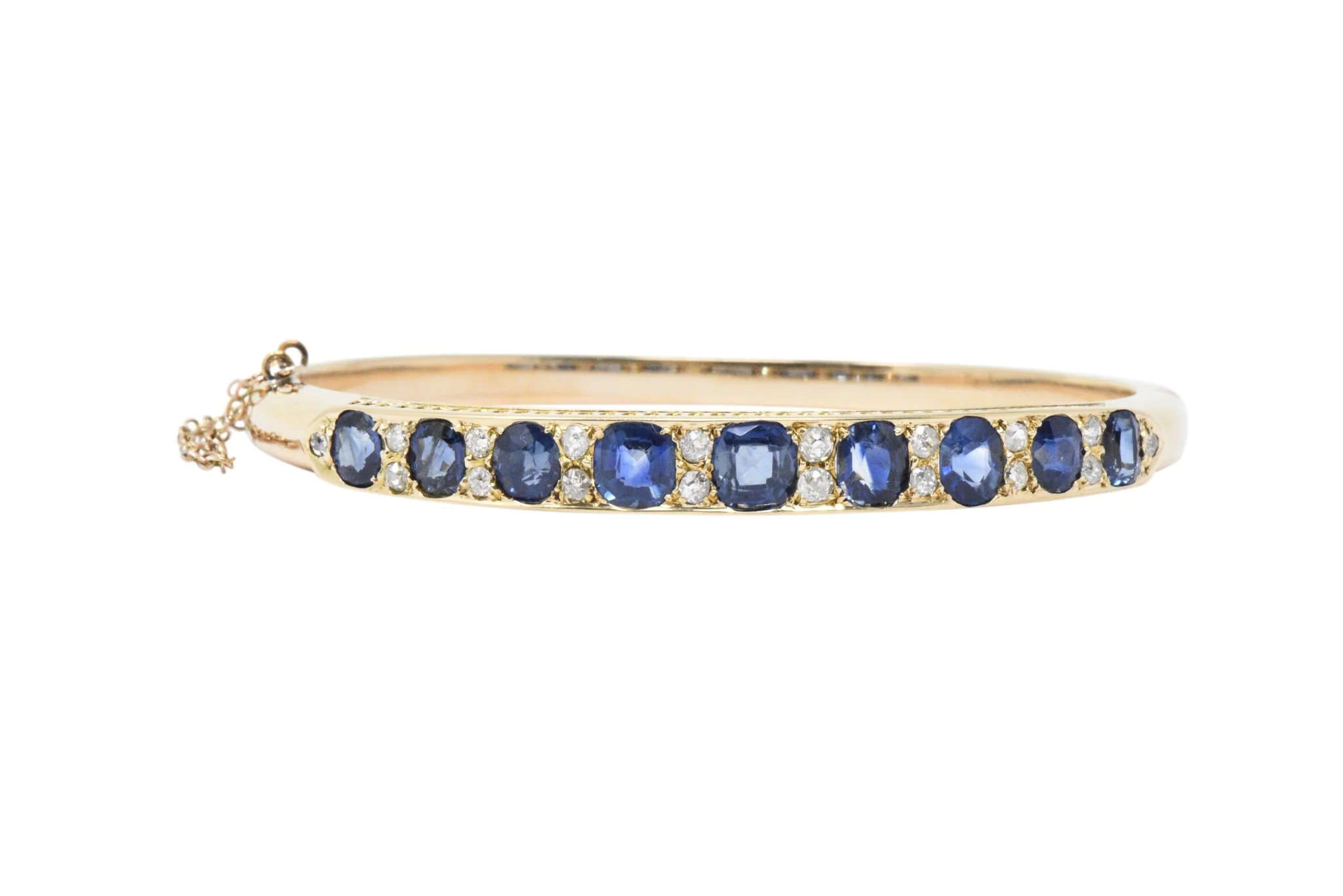 Superb Victorian 4.00 CTW Sapphire Diamond 14 Karat Gold Bangle Bracelet - Image 3
