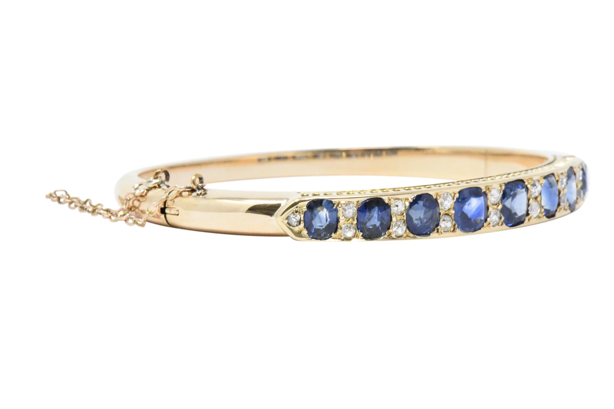 Superb Victorian 4.00 CTW Sapphire Diamond 14 Karat Gold Bangle Bracelet - Image 4